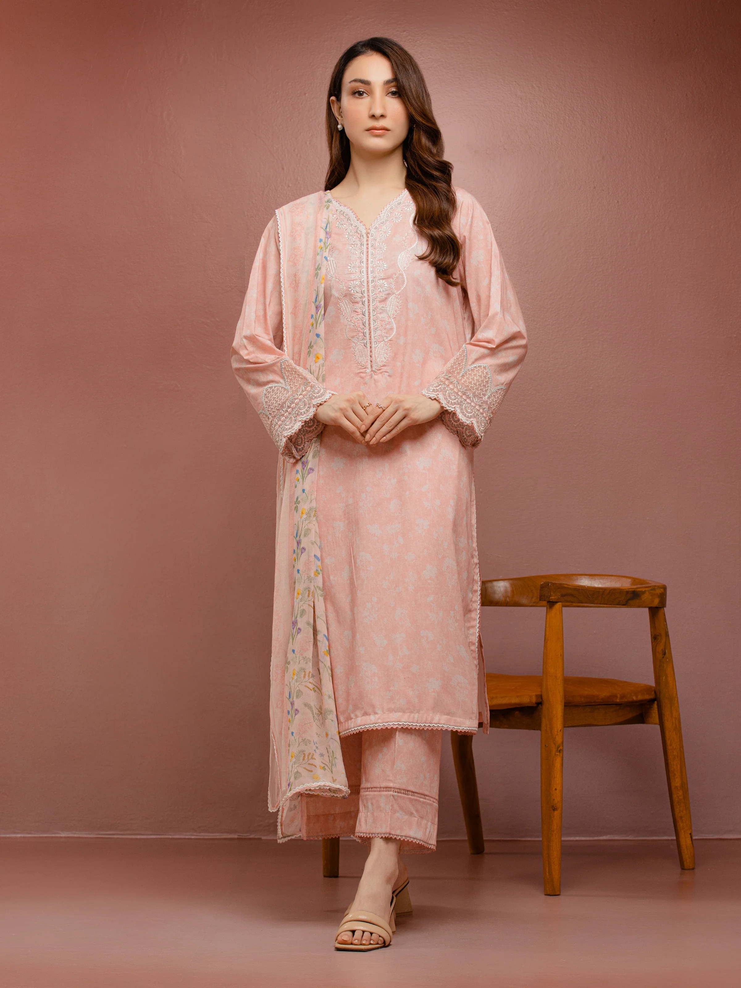Embroidered Cambric Suit - EWU5V2-31073-3P