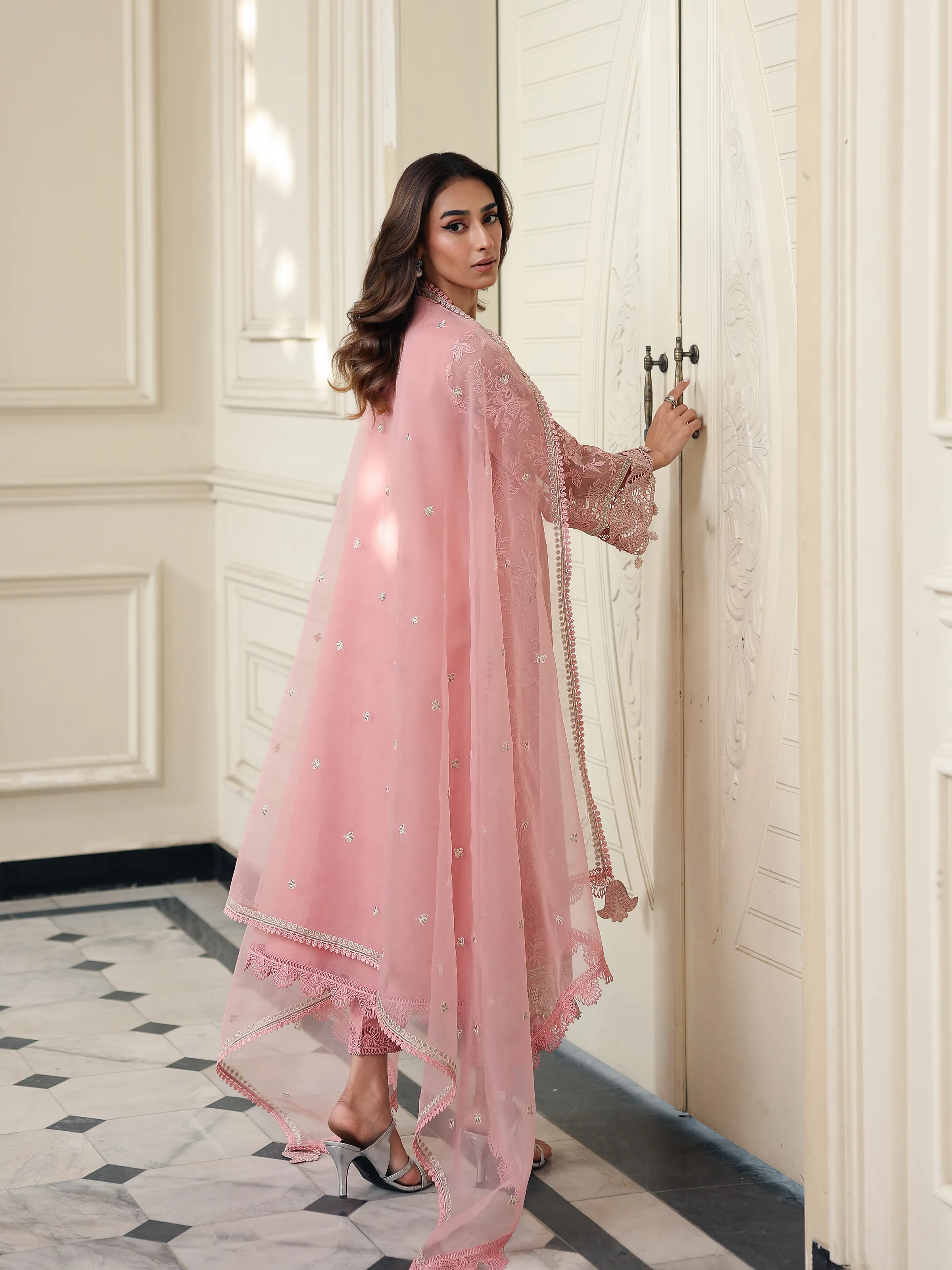 Embroidered Organza Suit - EWU5V4-31263-3P - Image 6