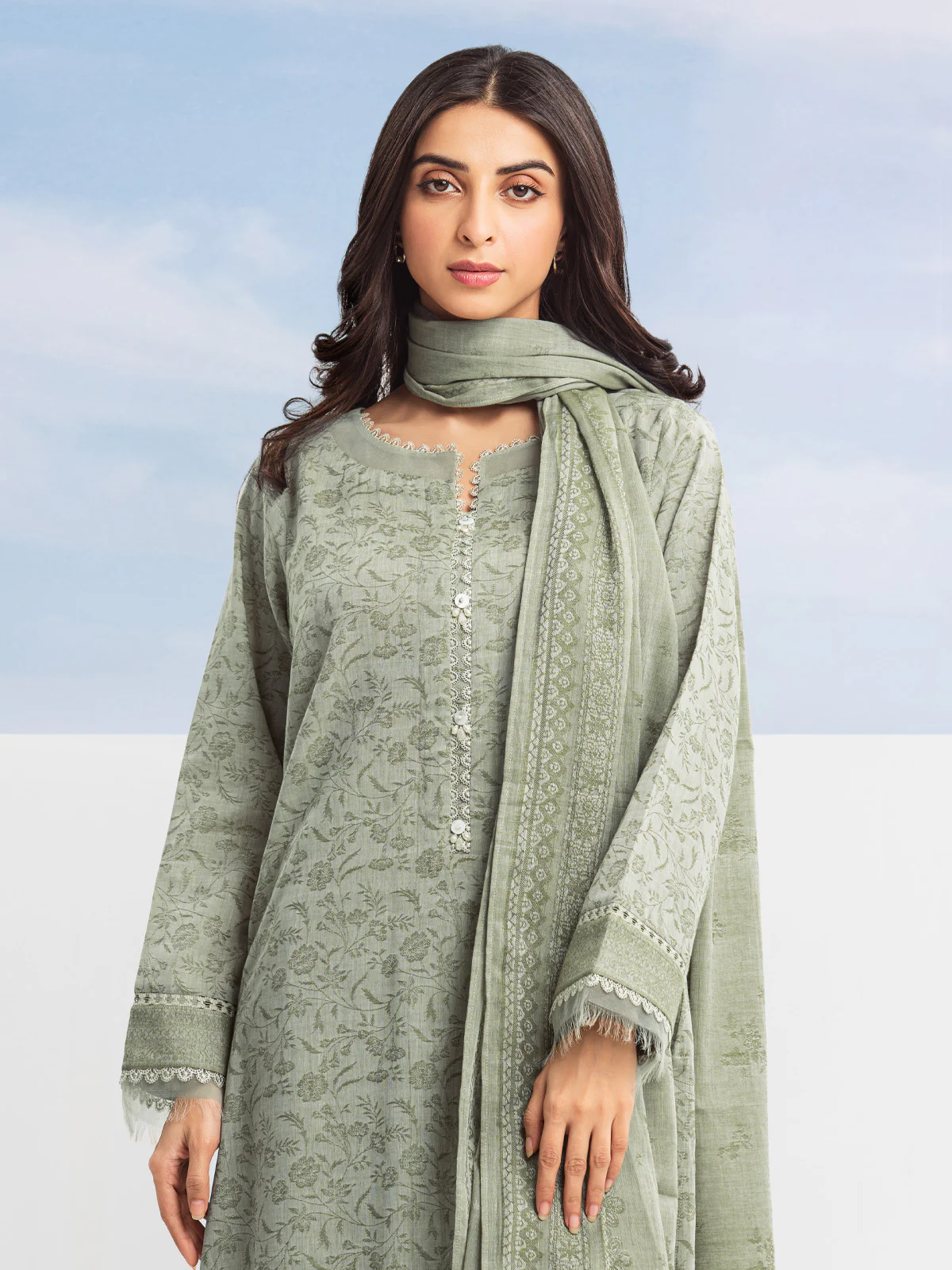 Embroidered Jacquard Shirt Dupatta - EWU24V3-28785SD - Image 3