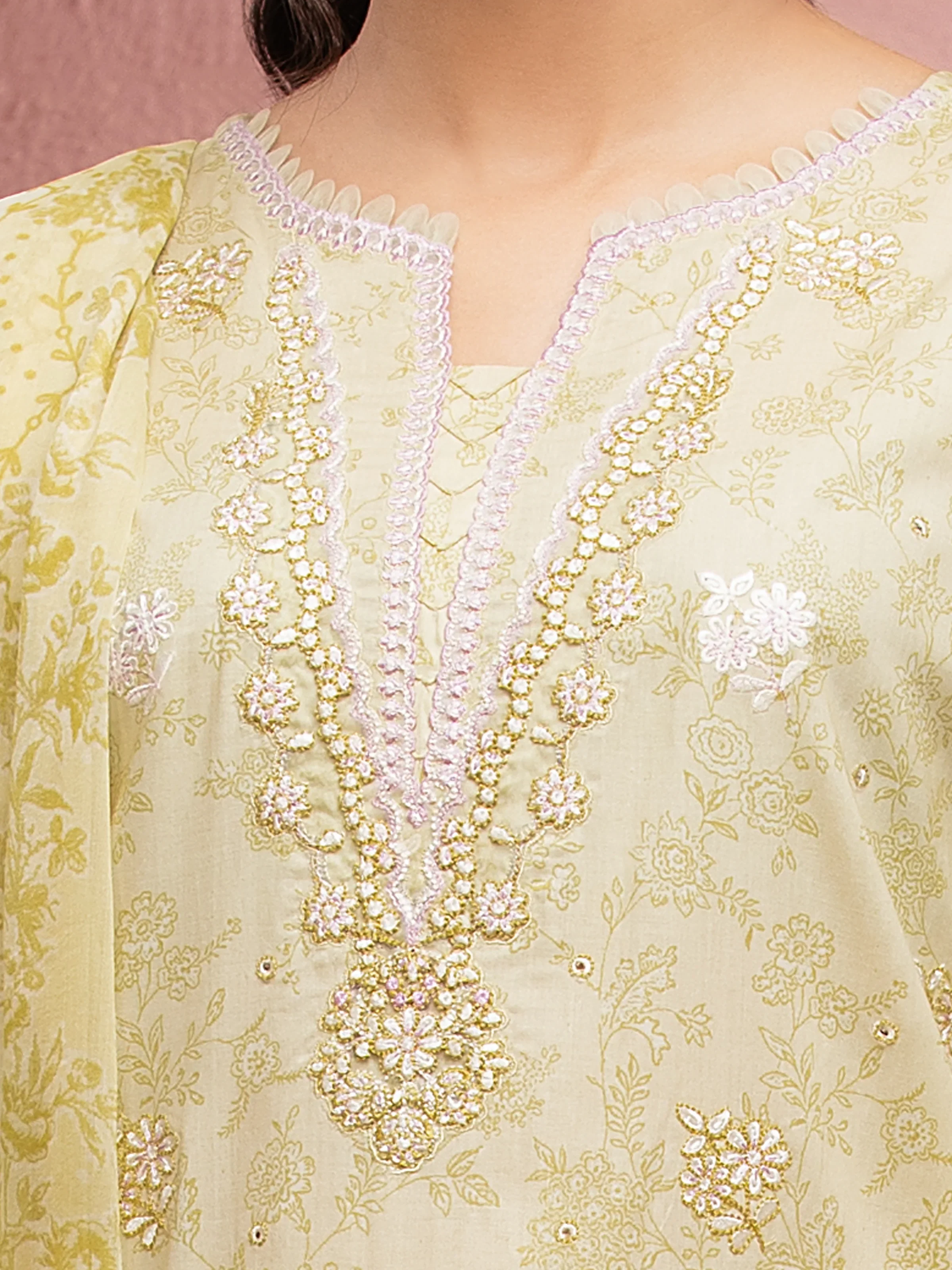 Embroidered Cambric Suit - EWU5V2-31079-3P - Image 4
