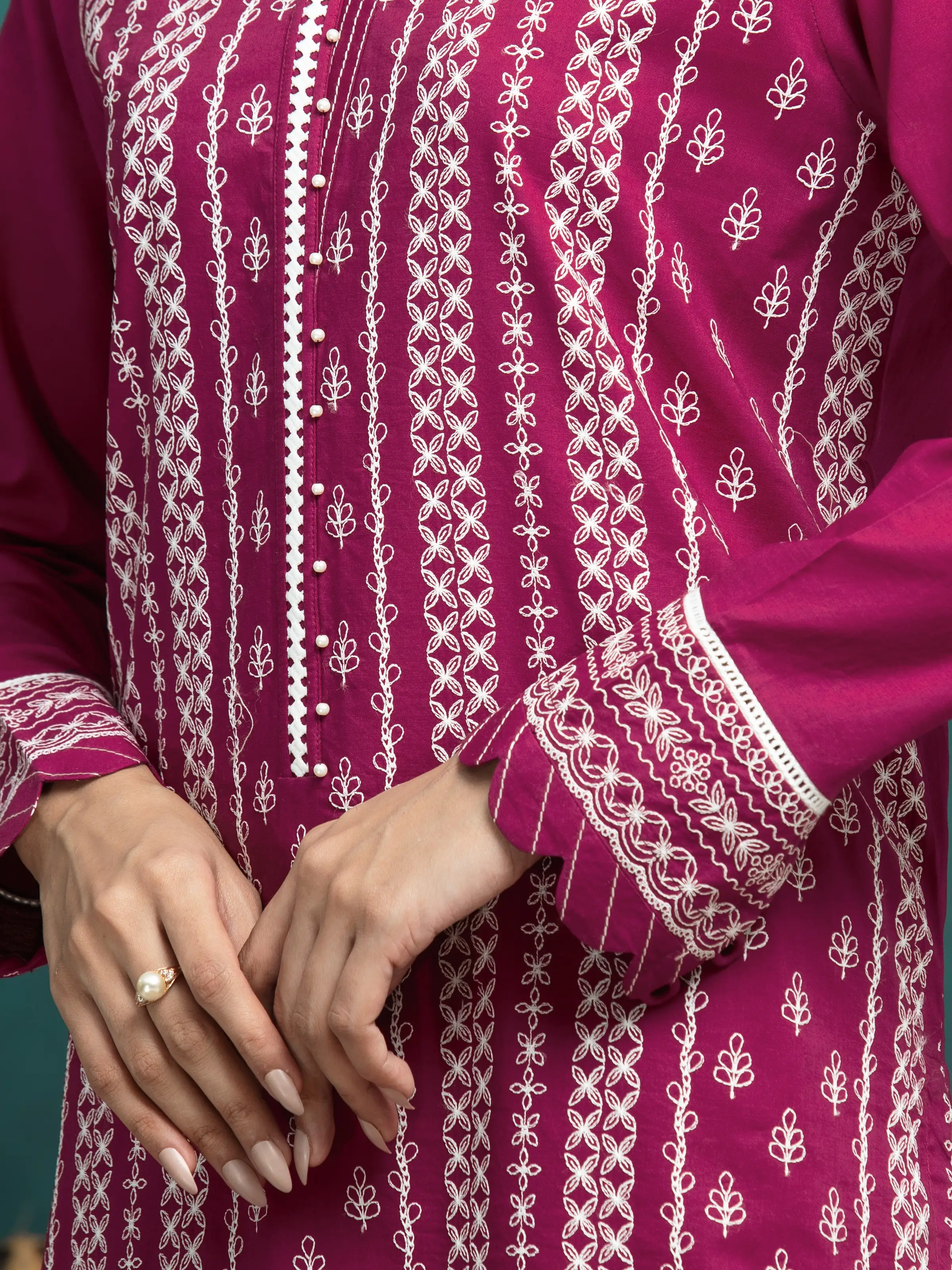 Embroidered Cambric Suit - EWU5V2-31017-3P - Image 4