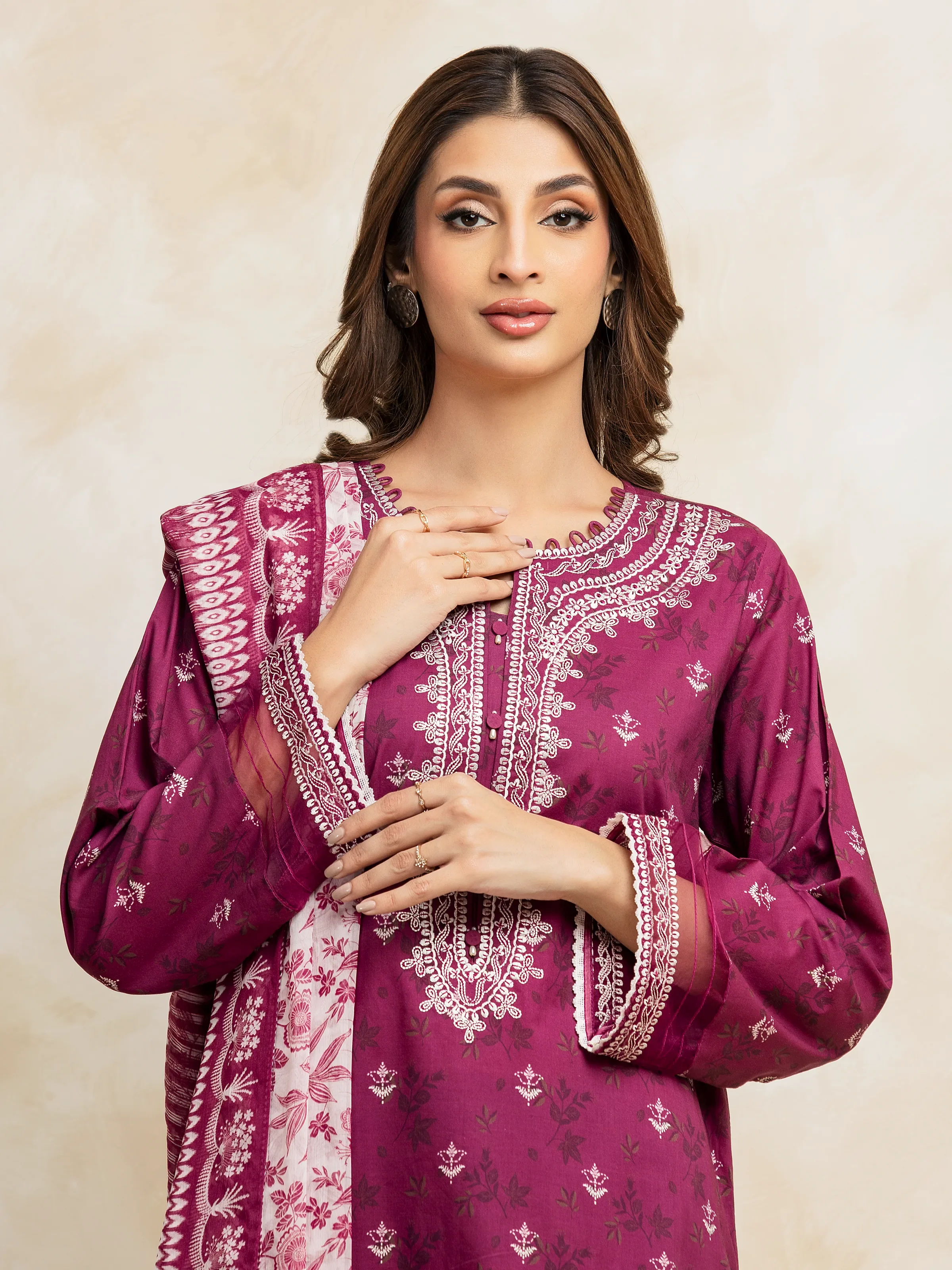 Embroidered Cambric Suit - EWU5V2-31054-3P - Image 3