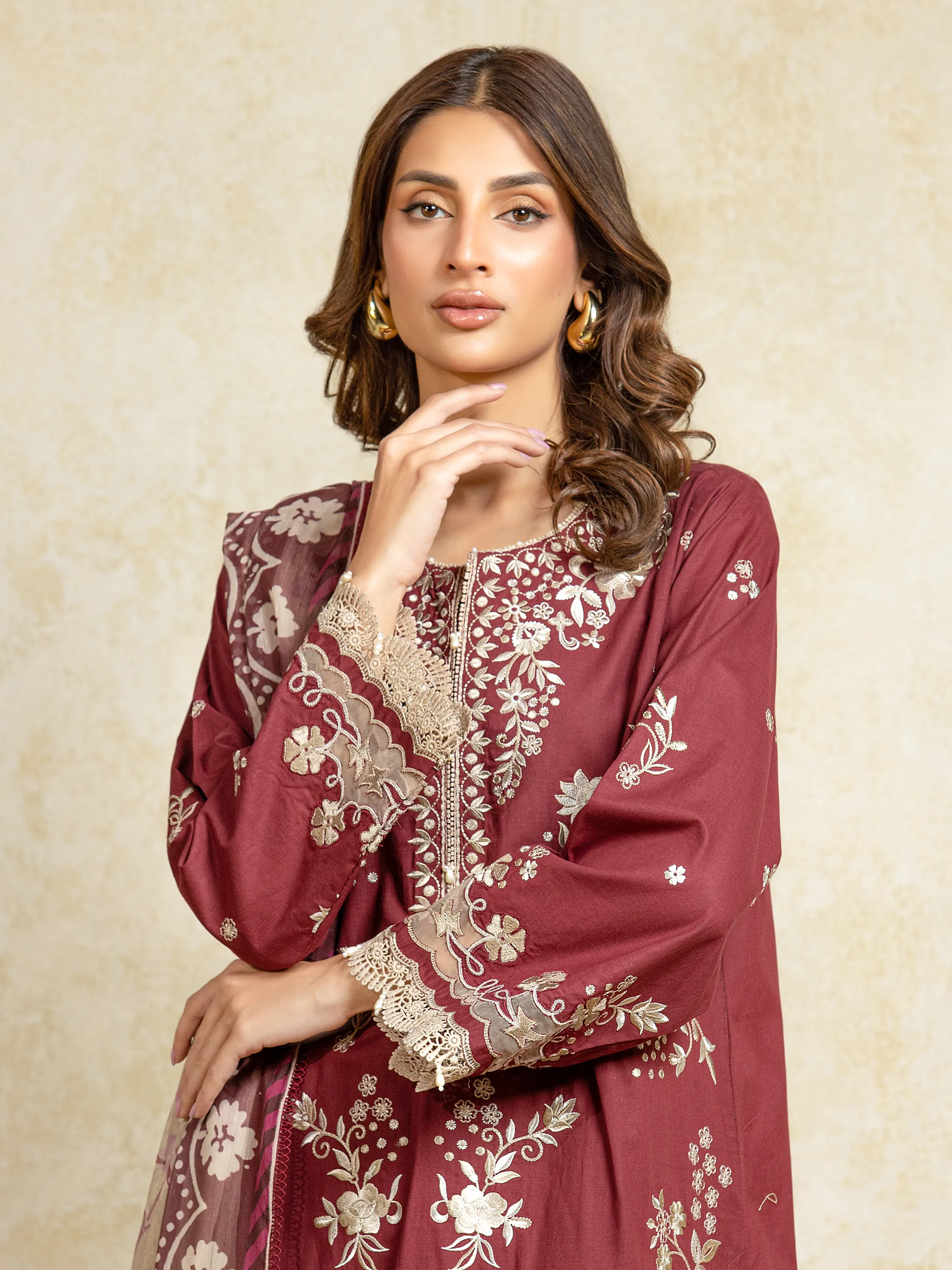 Embroidered Cambric Suit - EWU5V2-31807-3P - Image 2