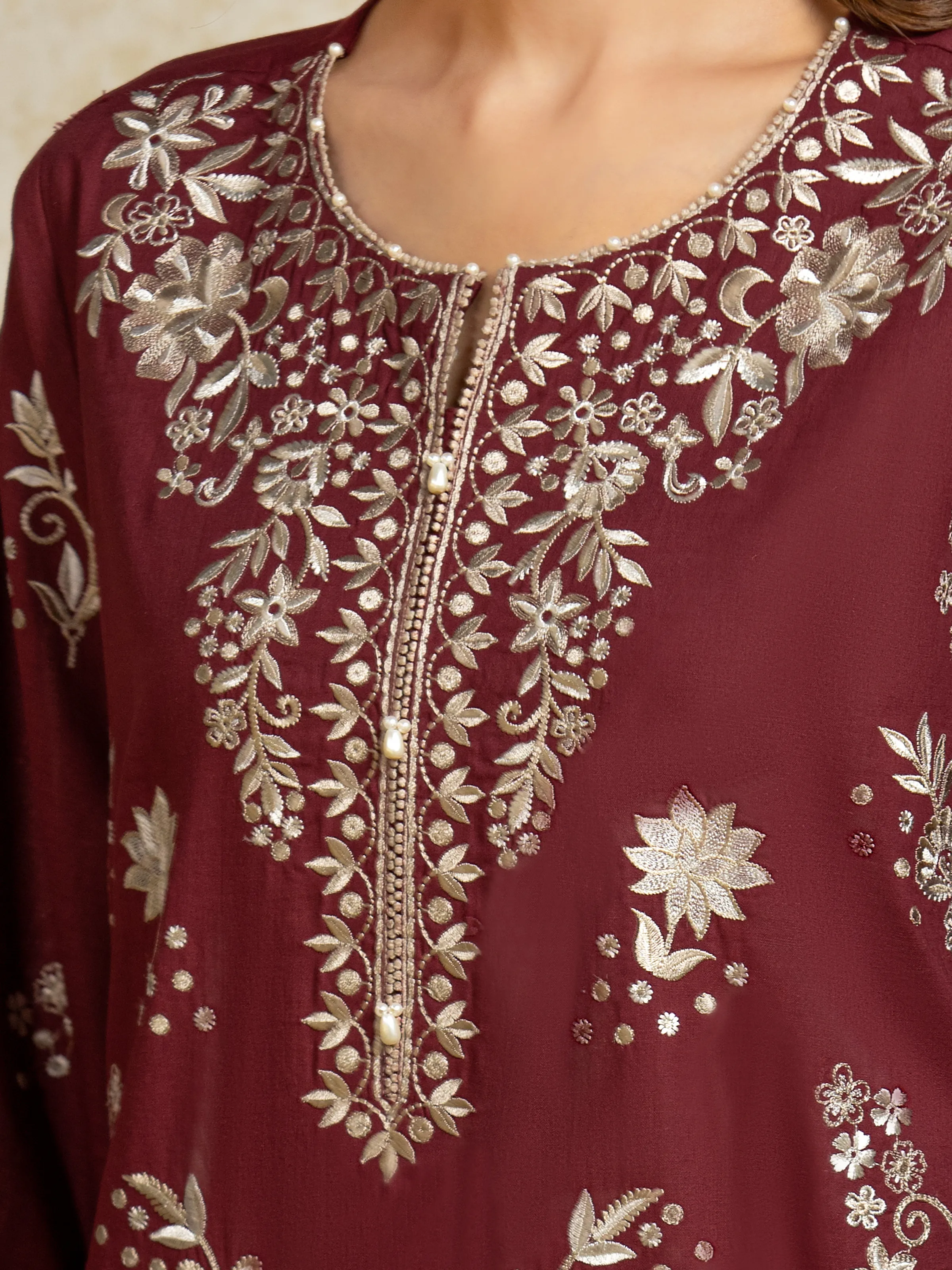 Embroidered Cambric Suit - EWU5V2-31807-3P - Image 5