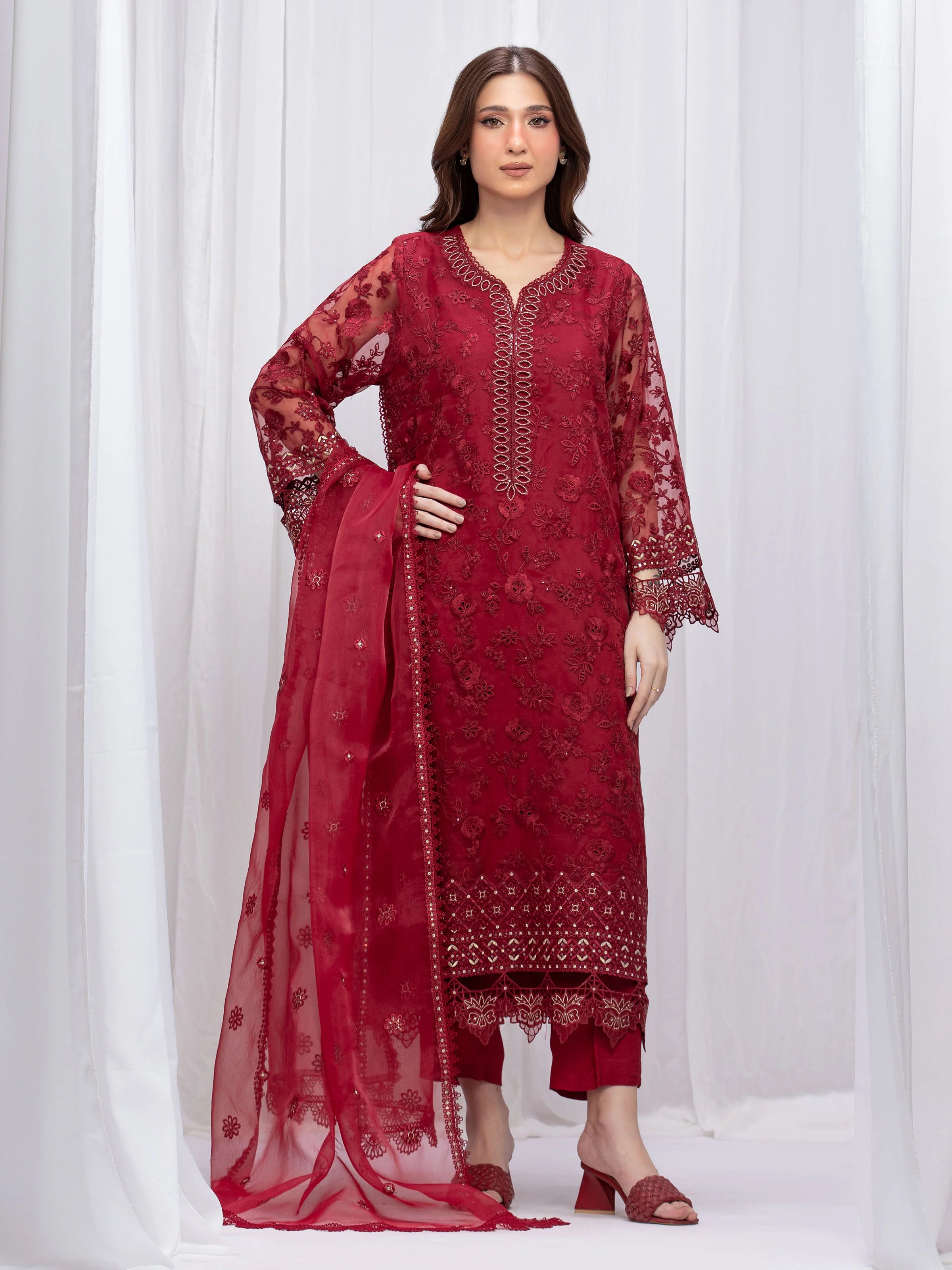 Embroidered Organza Suit - EWU5V4-31264-3P