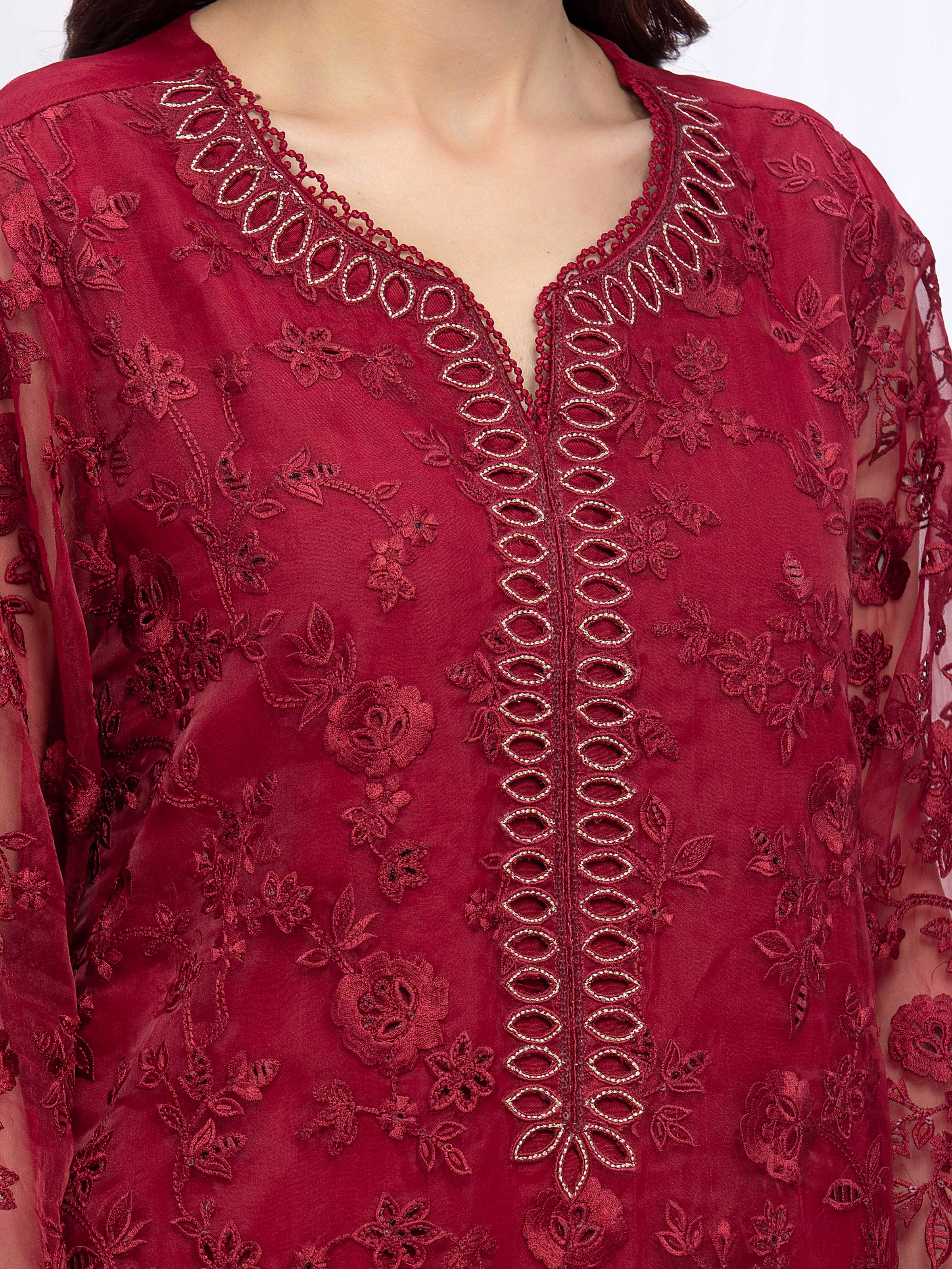 Embroidered Organza Suit - EWU5V4-31264-3P - Image 4