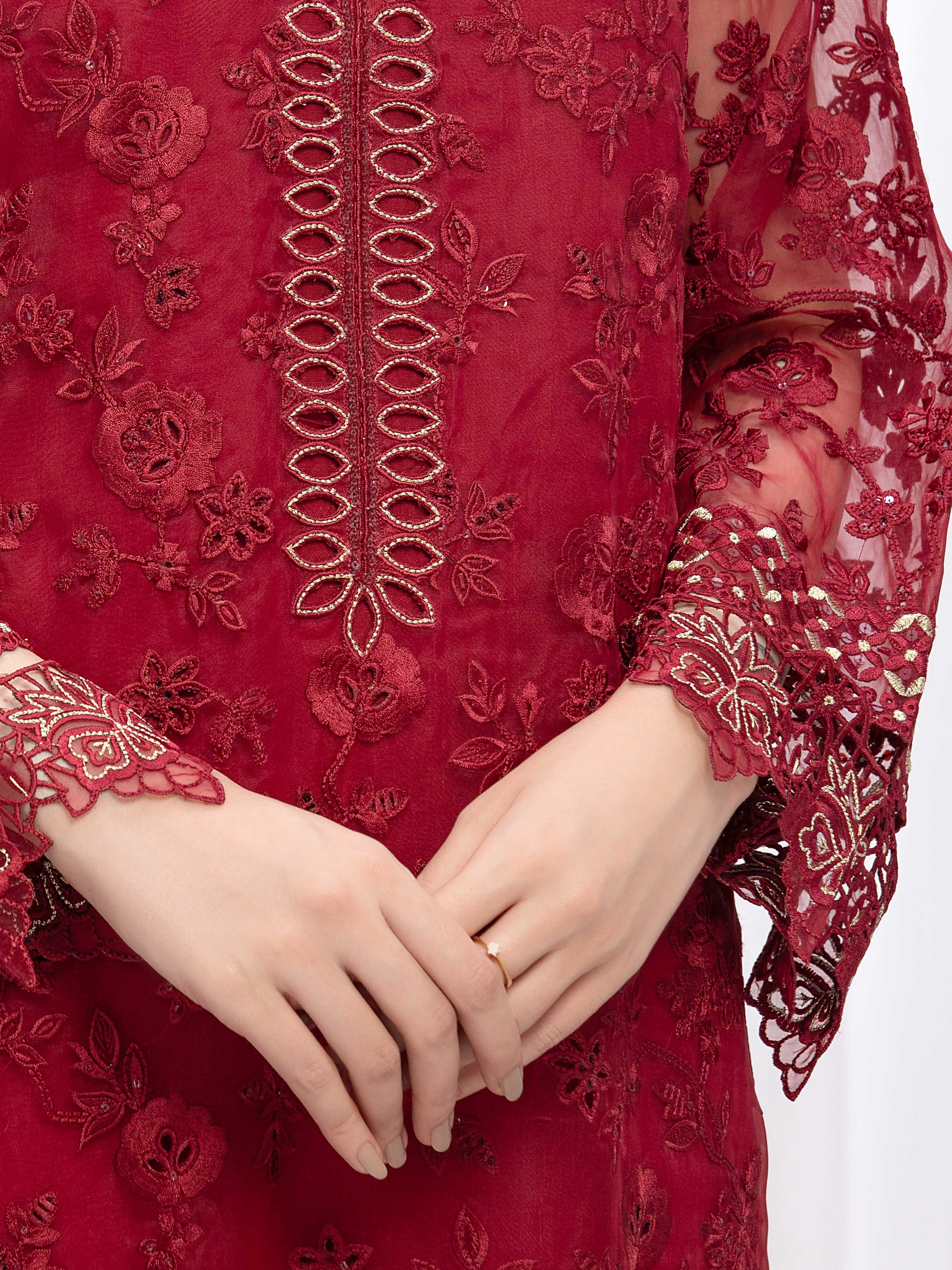 Embroidered Organza Suit - EWU5V4-31264-3P - Image 5