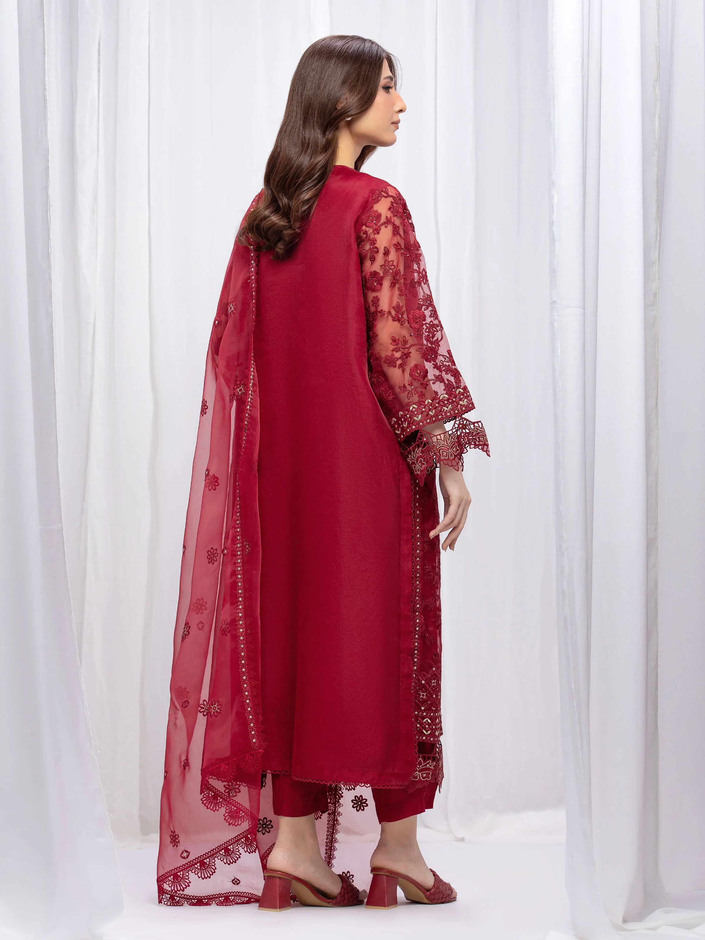 Embroidered Organza Suit - EWU5V4-31264-3P - Image 6