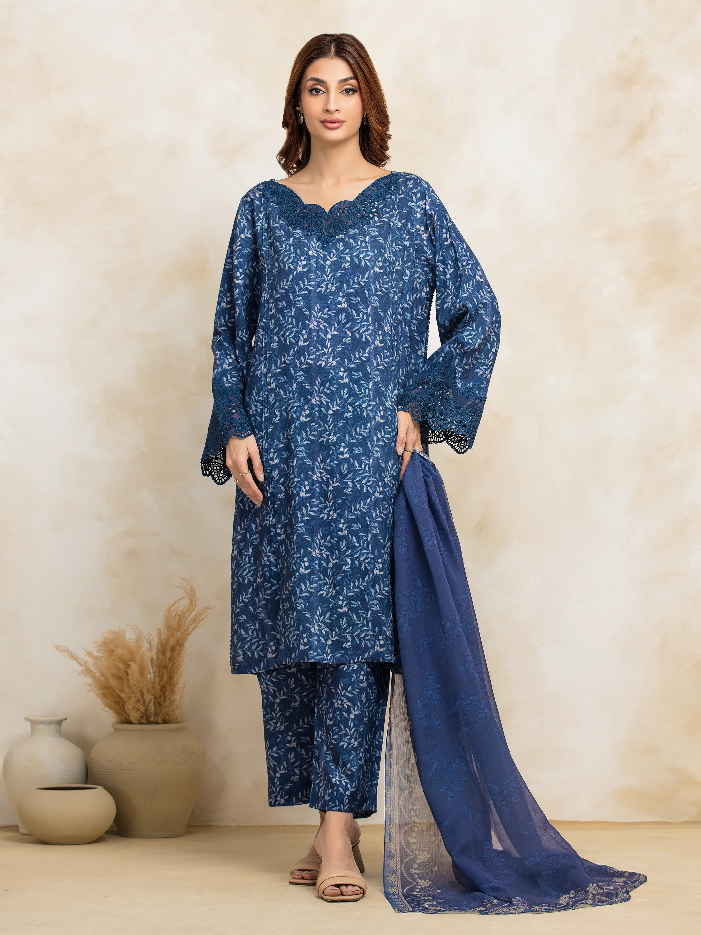 Printed Raw Silk Suit - EWU5V16-30224P-3P - Image 4