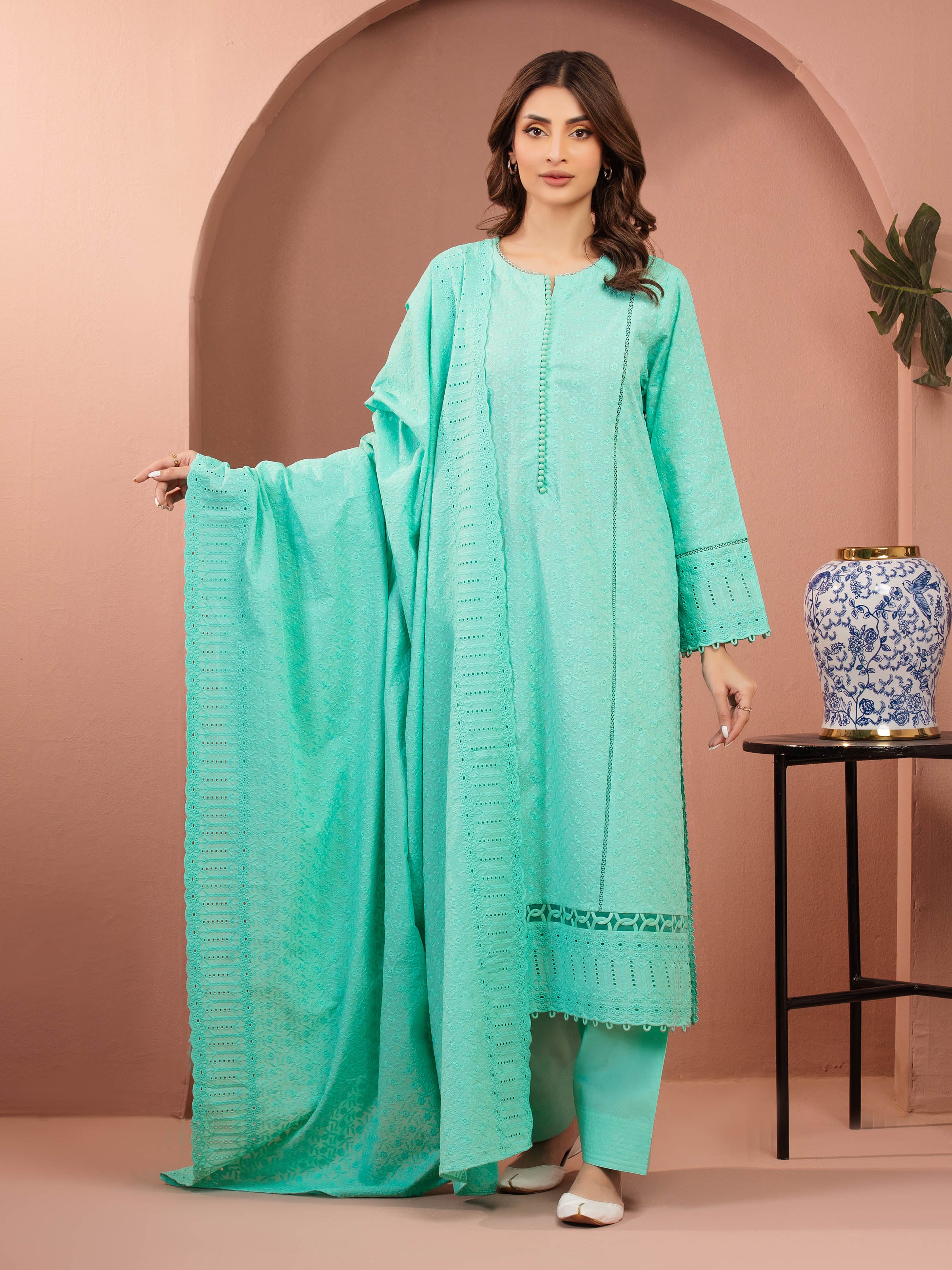 Embroidered Cambric Suit - EWU5V2-31833-3P