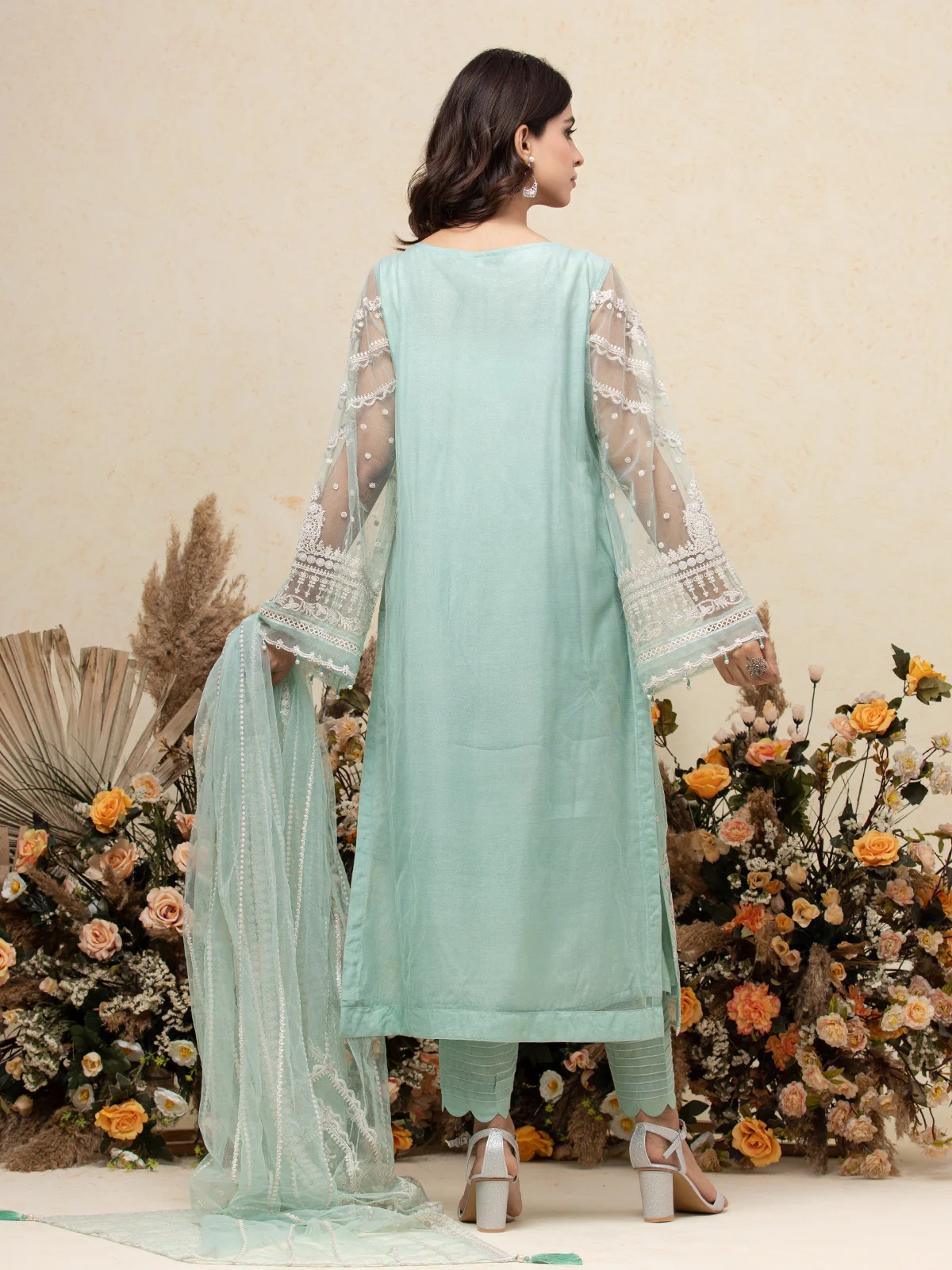 Embroidered Net Shirt Trouser - EWU23V15-26655ST - Image 2
