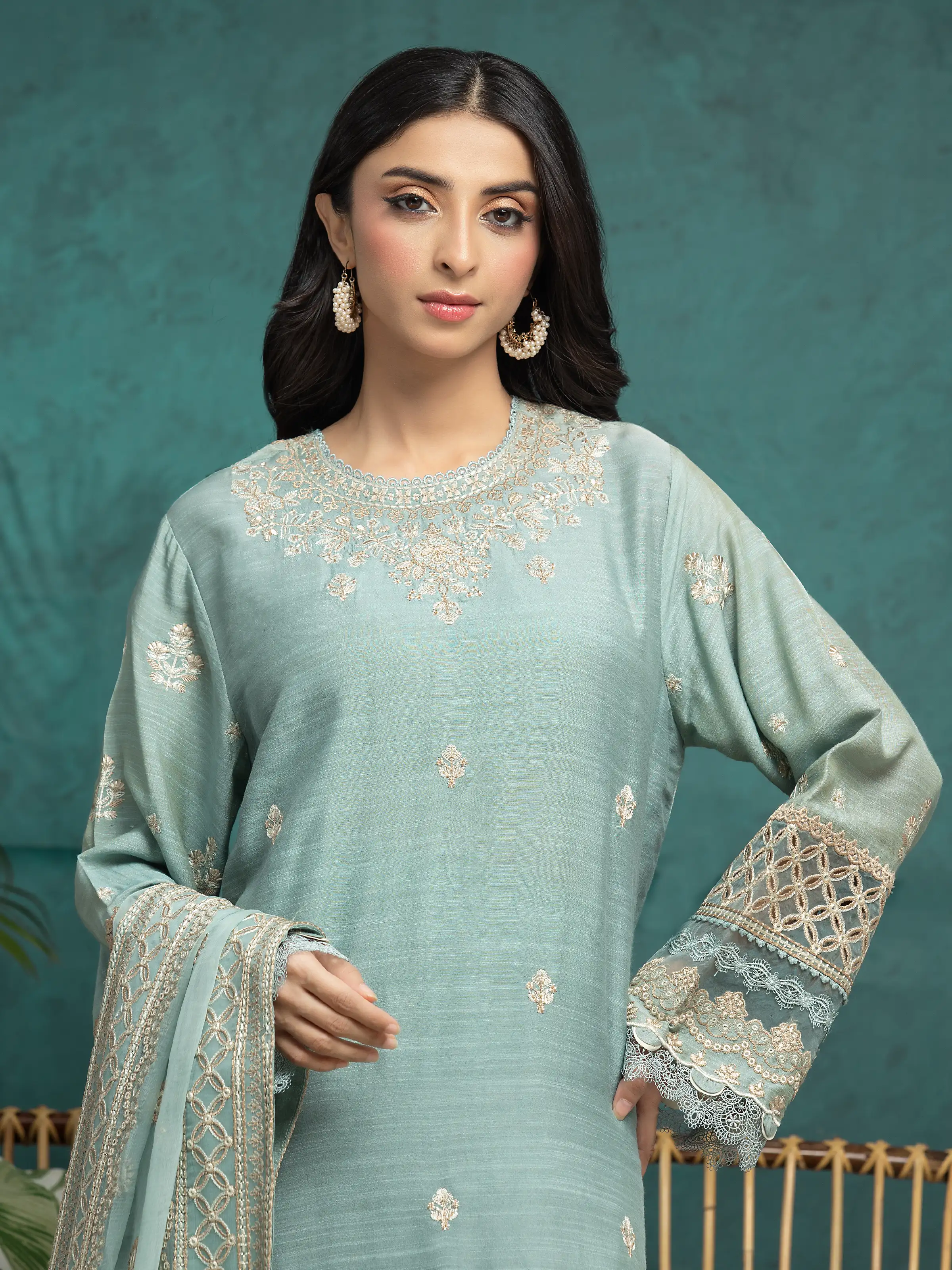 Embroidered Raw Silk Suit - EWU24V16-30282-3P - Image 3