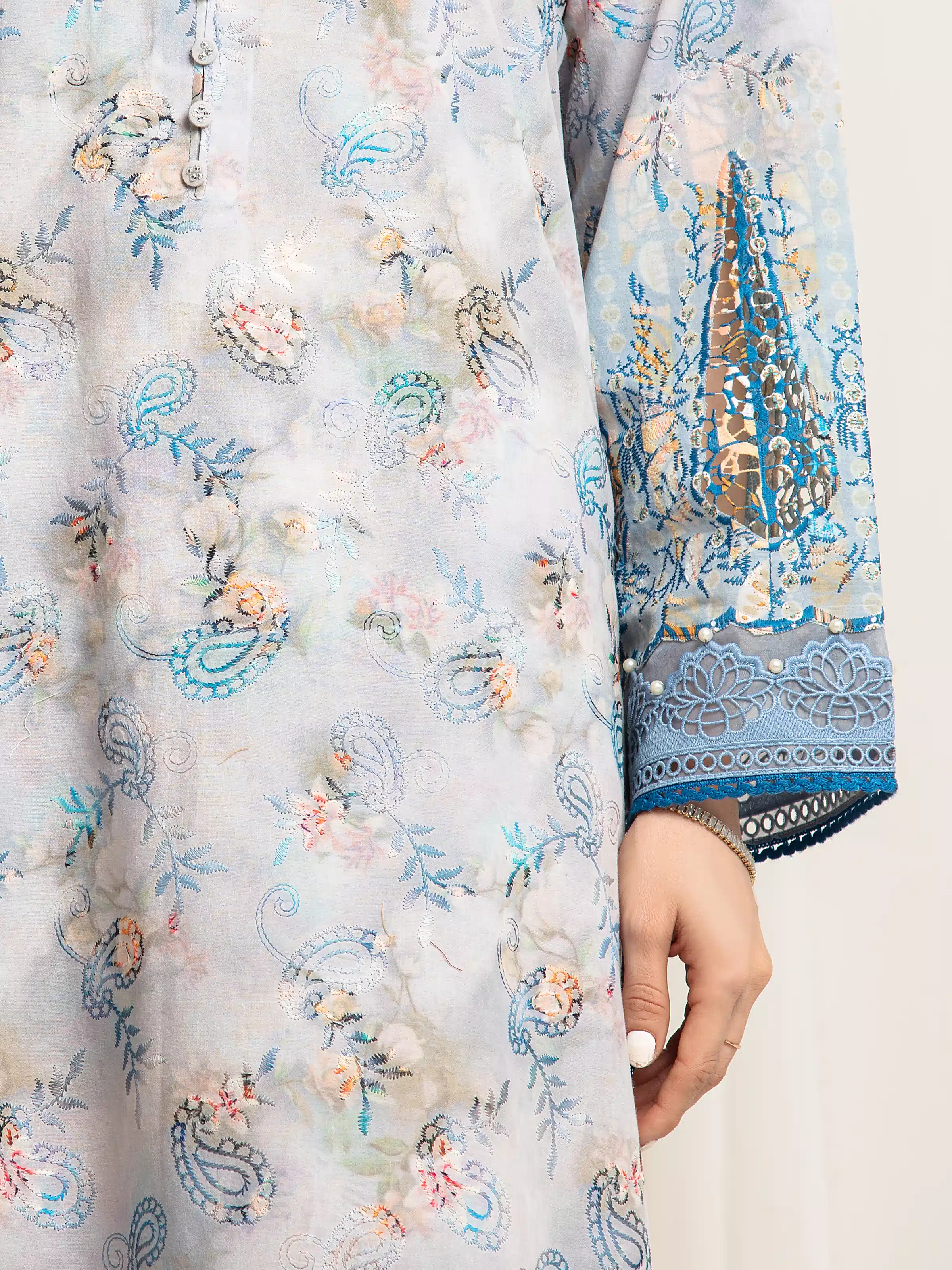 Embroidered Cambric Suit - EWU6V2-33513-3P - Image 4