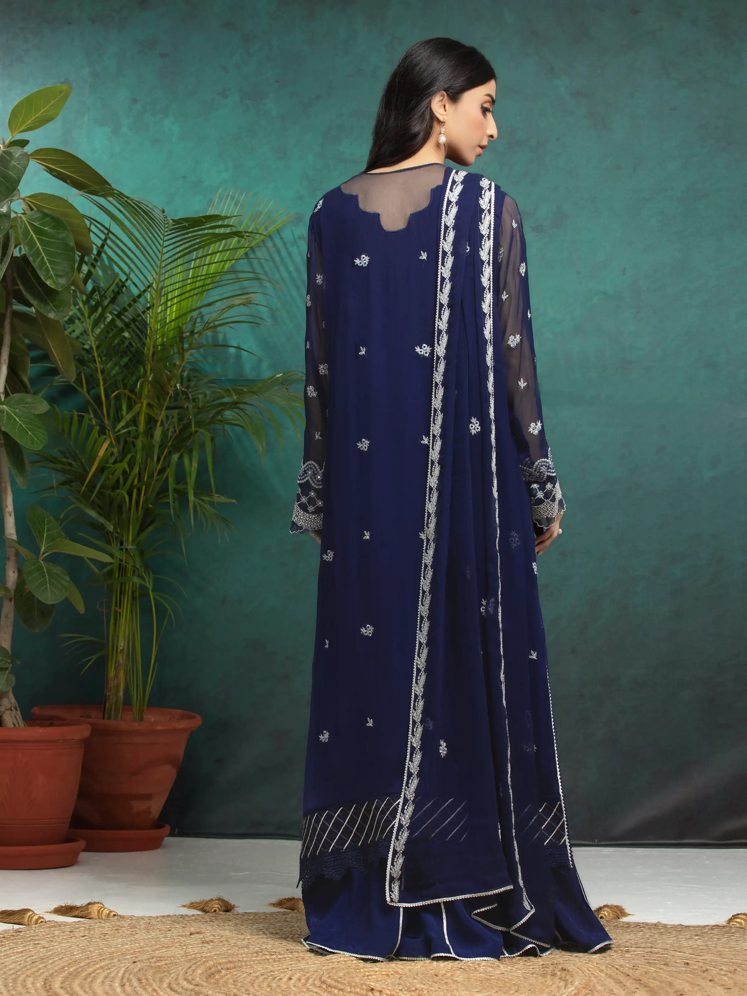 Embroidered Chiffon Suit - EWU24V5-30324-3P - Image 2