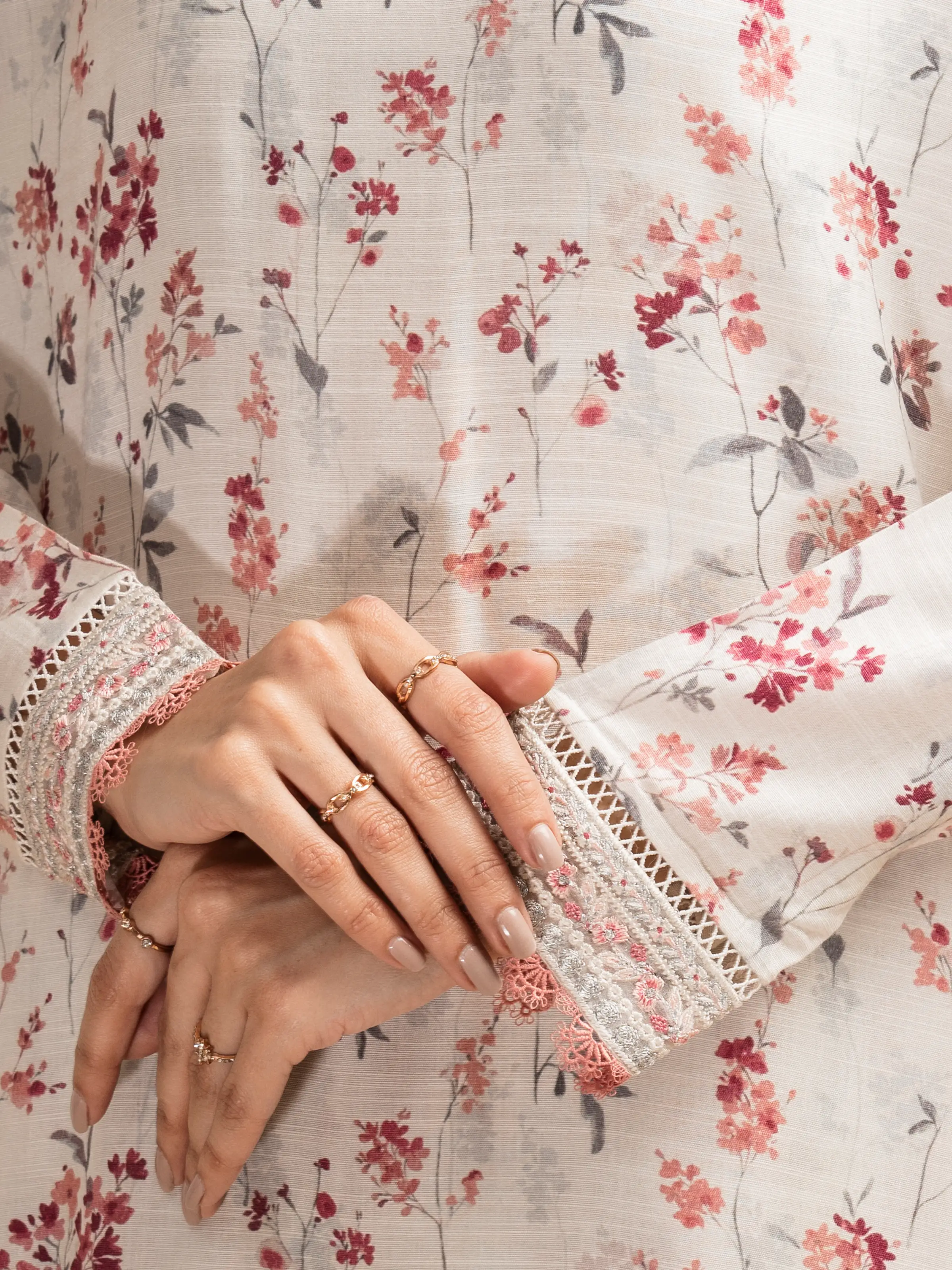 Embroidered Raw Silk Suit - EWU5V16-30221-3P - Image 3
