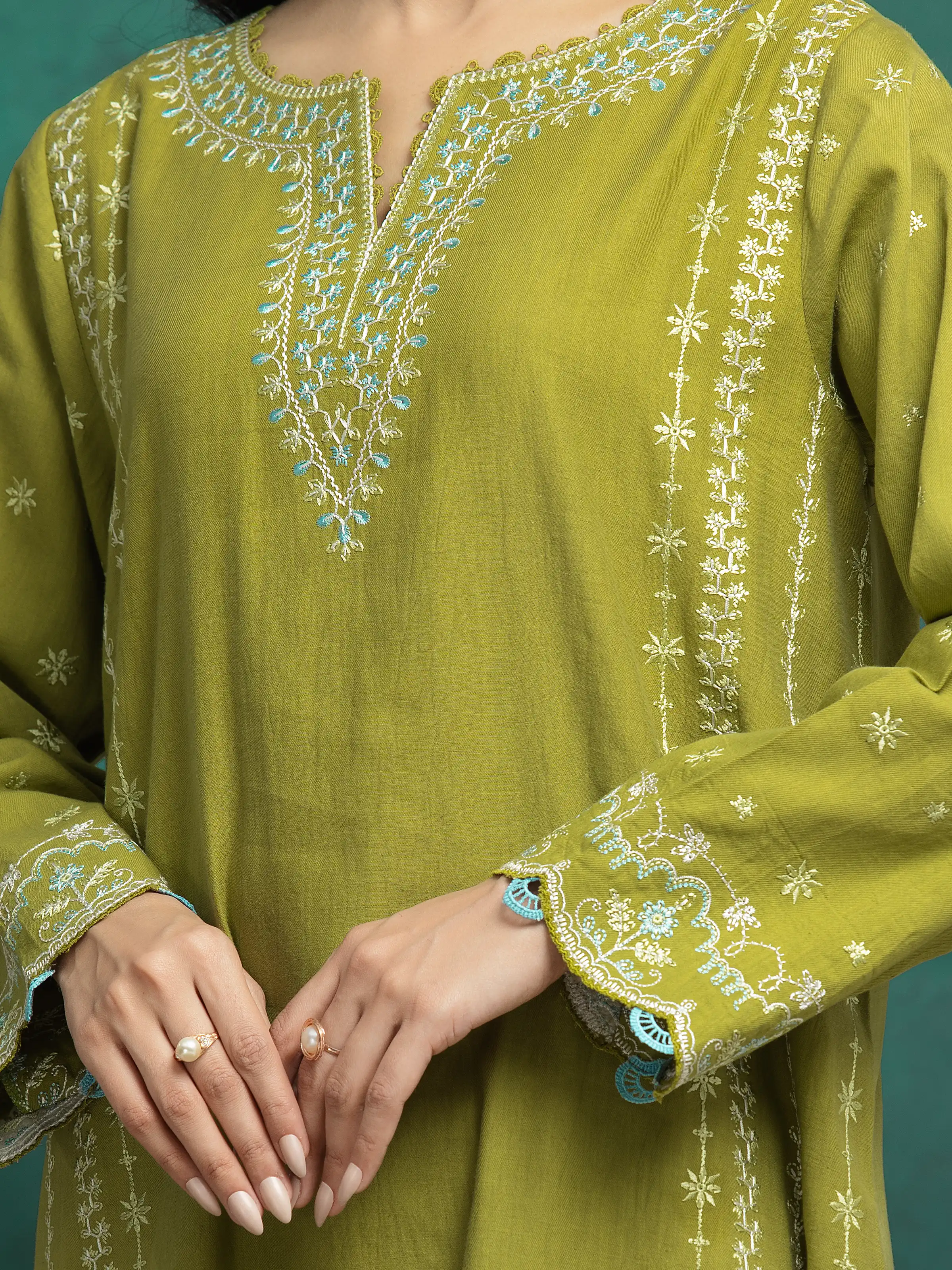 Embroidered Cambric Suit - EWU5V2-31009-3P - Image 3