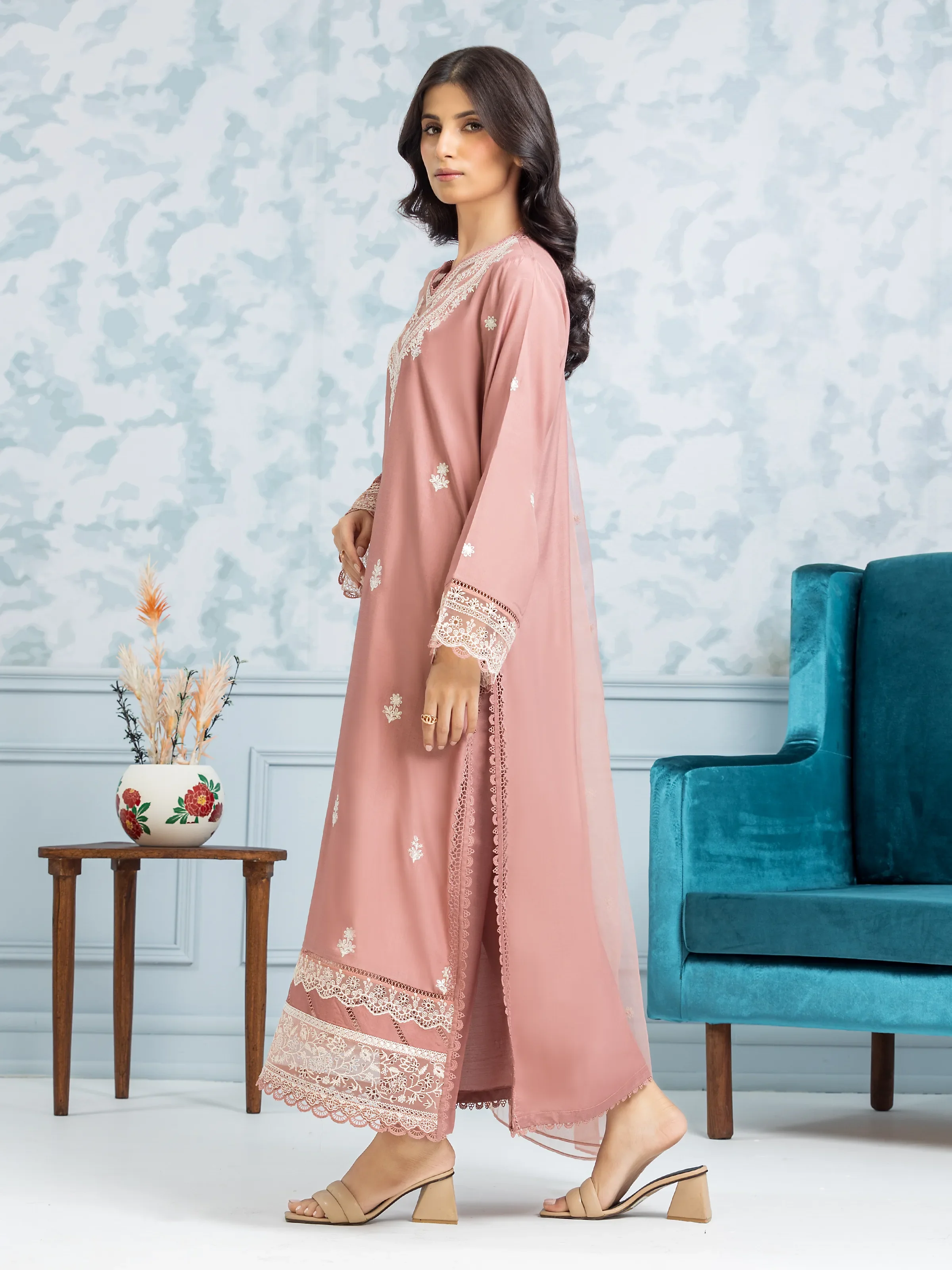 Embroidered Raw Silk Suit - EWU24V16-30006-3P - Image 5