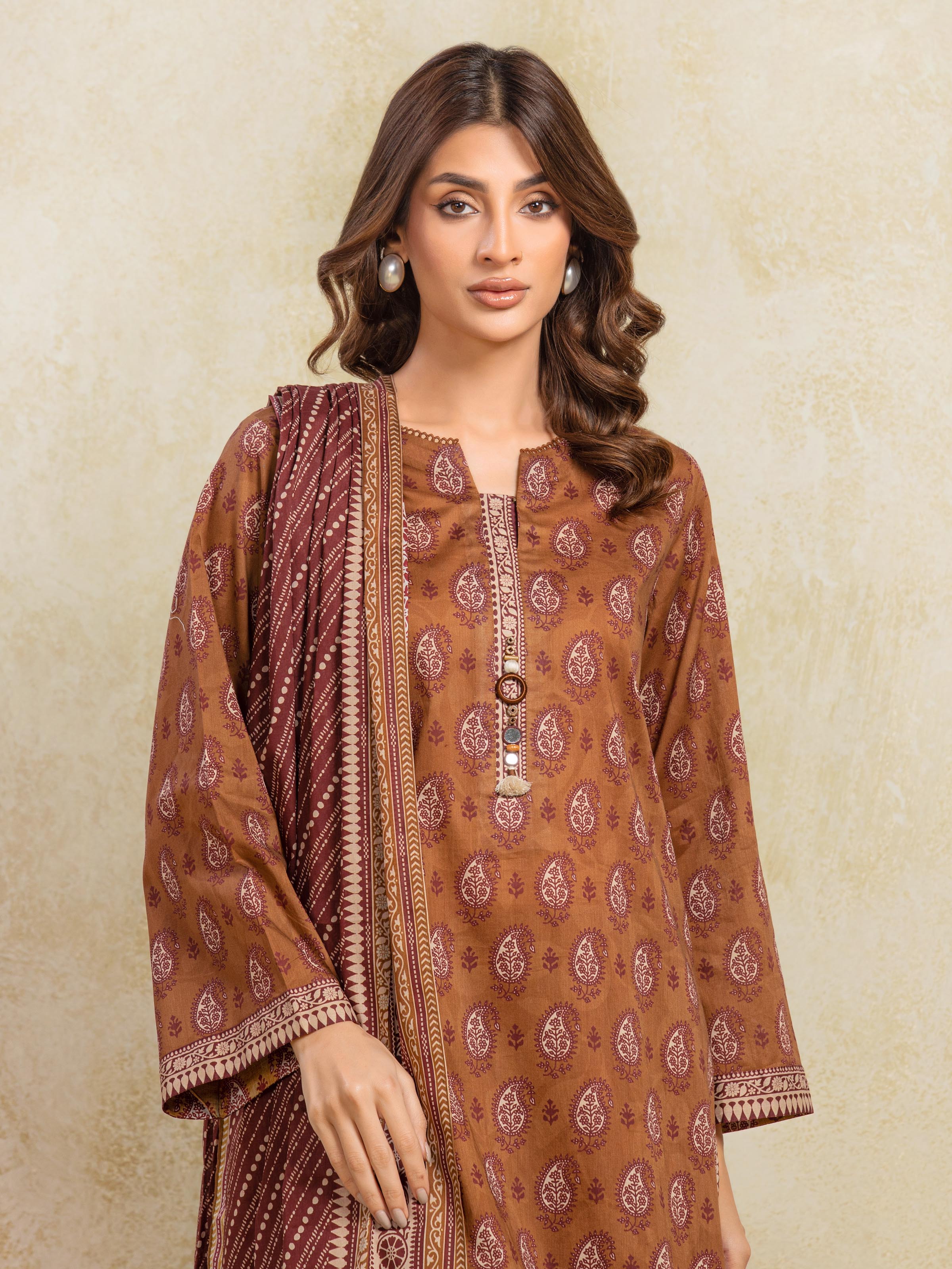 Printed Khaddar Shirt - EWU5A3-35976S - Image 2