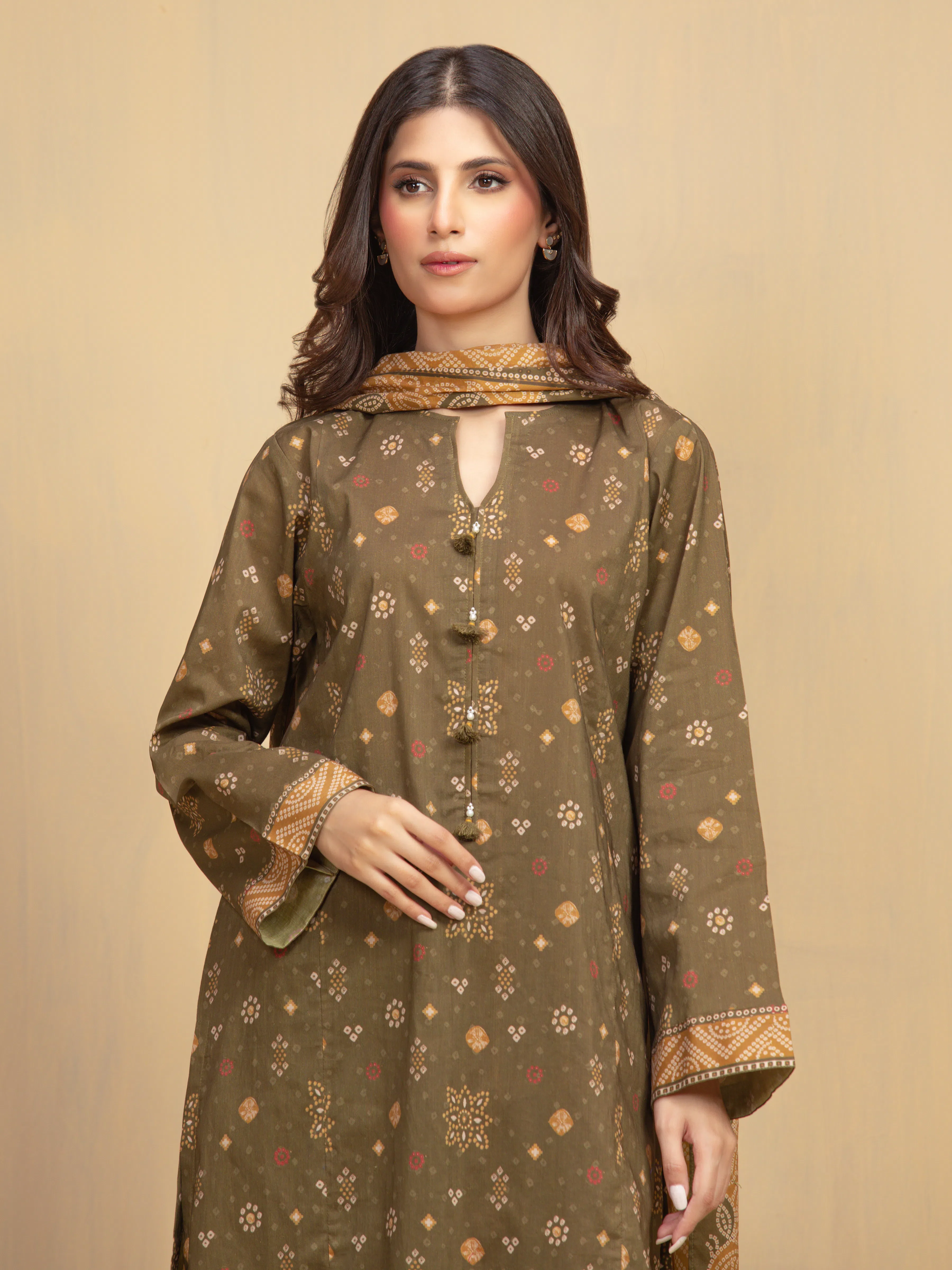 Printed Khaddar Shirt Dupatta - EWU5A3-36001SD - Image 2