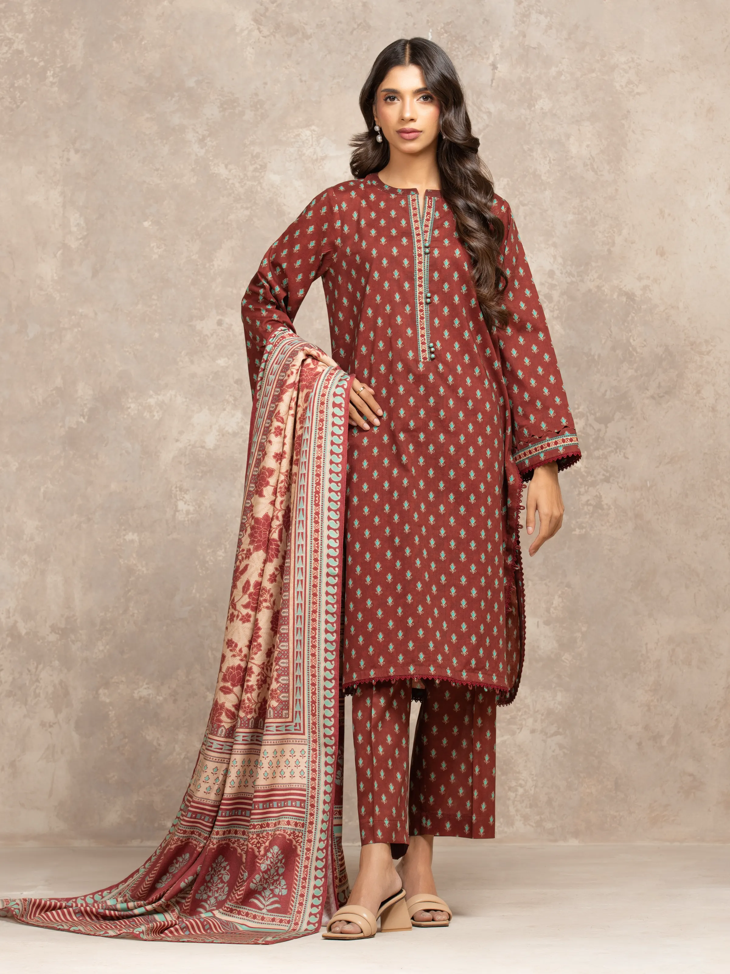 Printed Khaddar Shirt Dupatta - EWU5M3-009SD