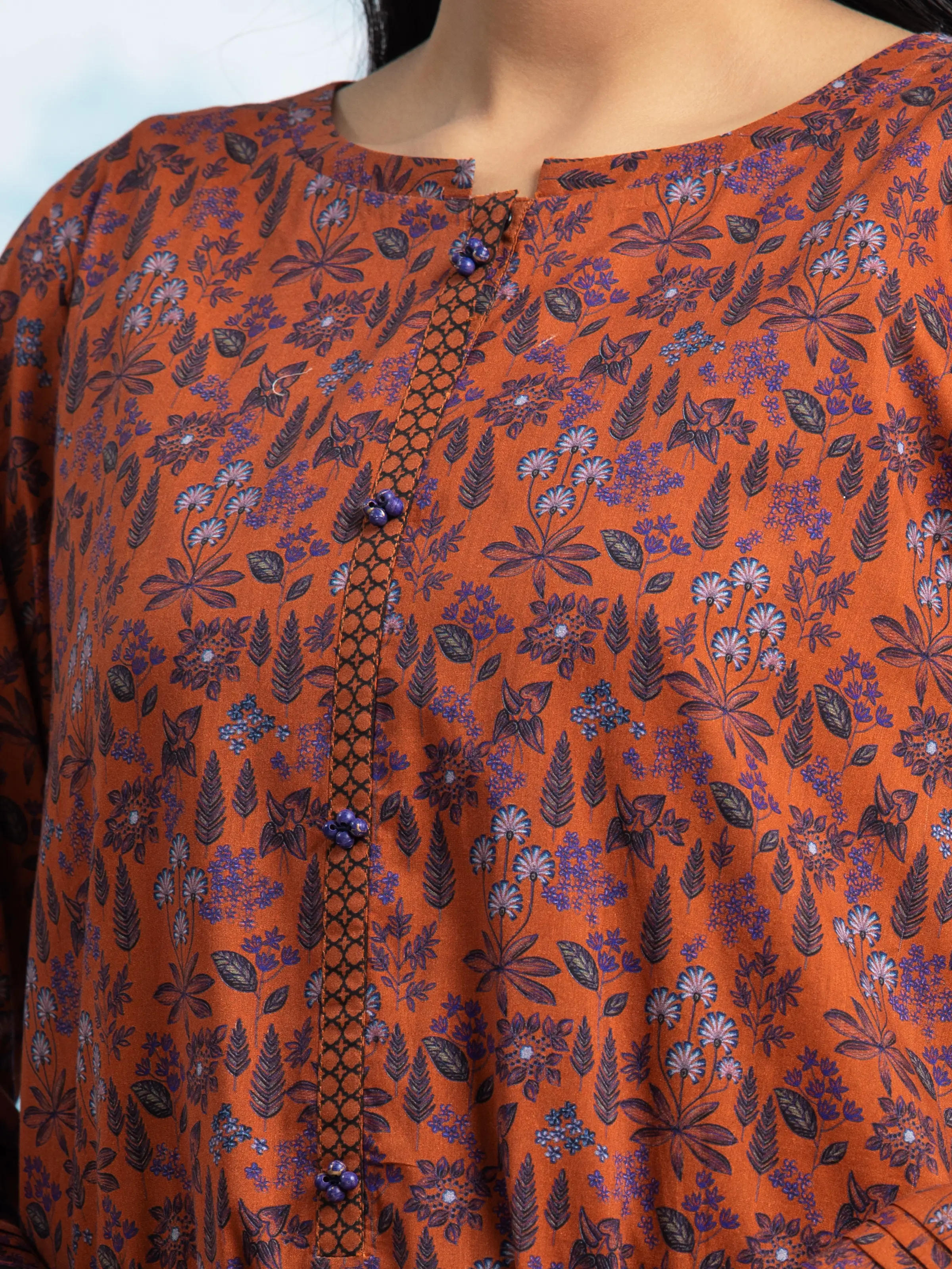 Printed Khaddar Shirt Dupatta - EWU24A3-29707SD - Image 2