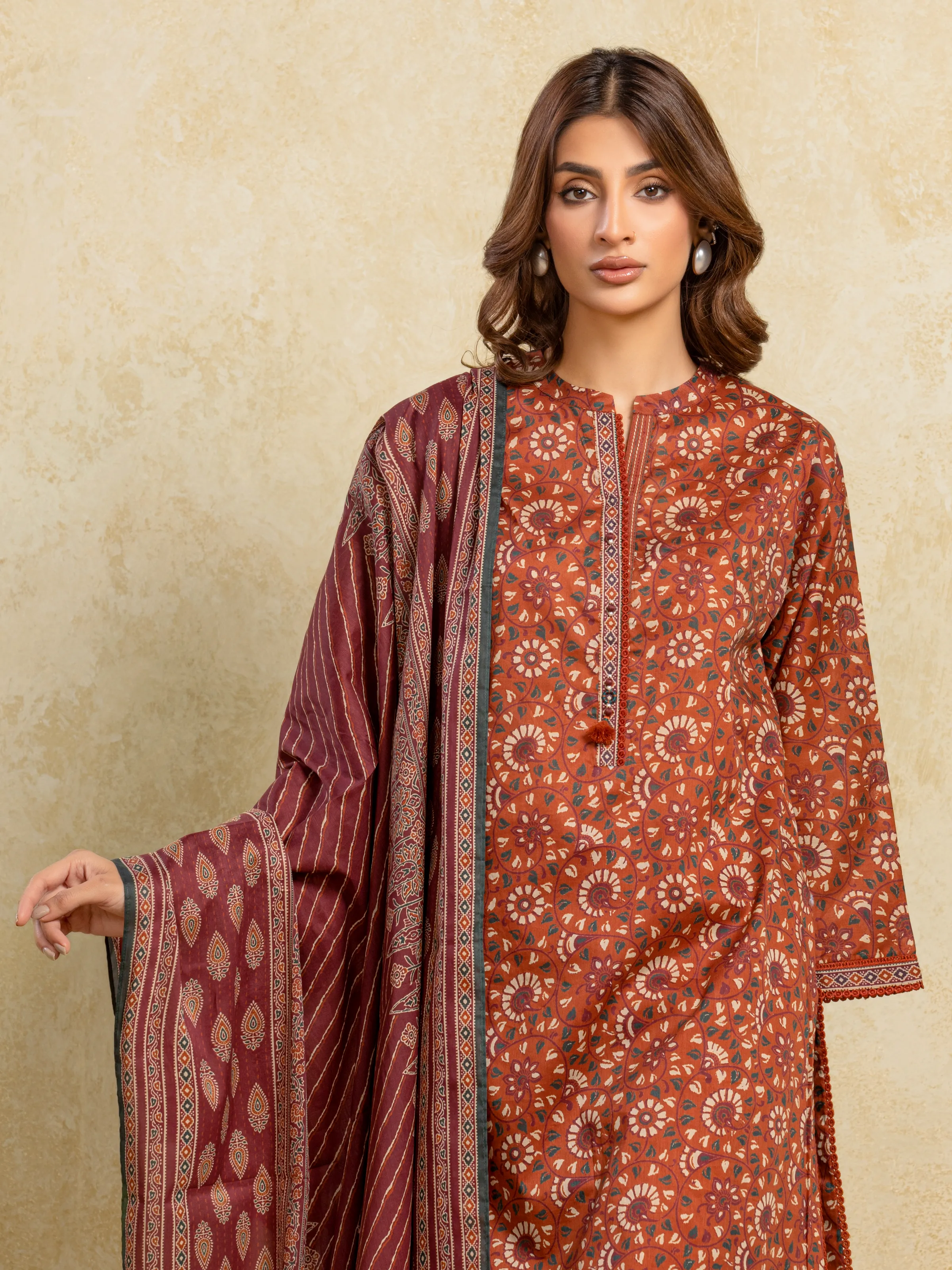 Printed Khaddar Shirt - EWU5A3-35977S - Image 2