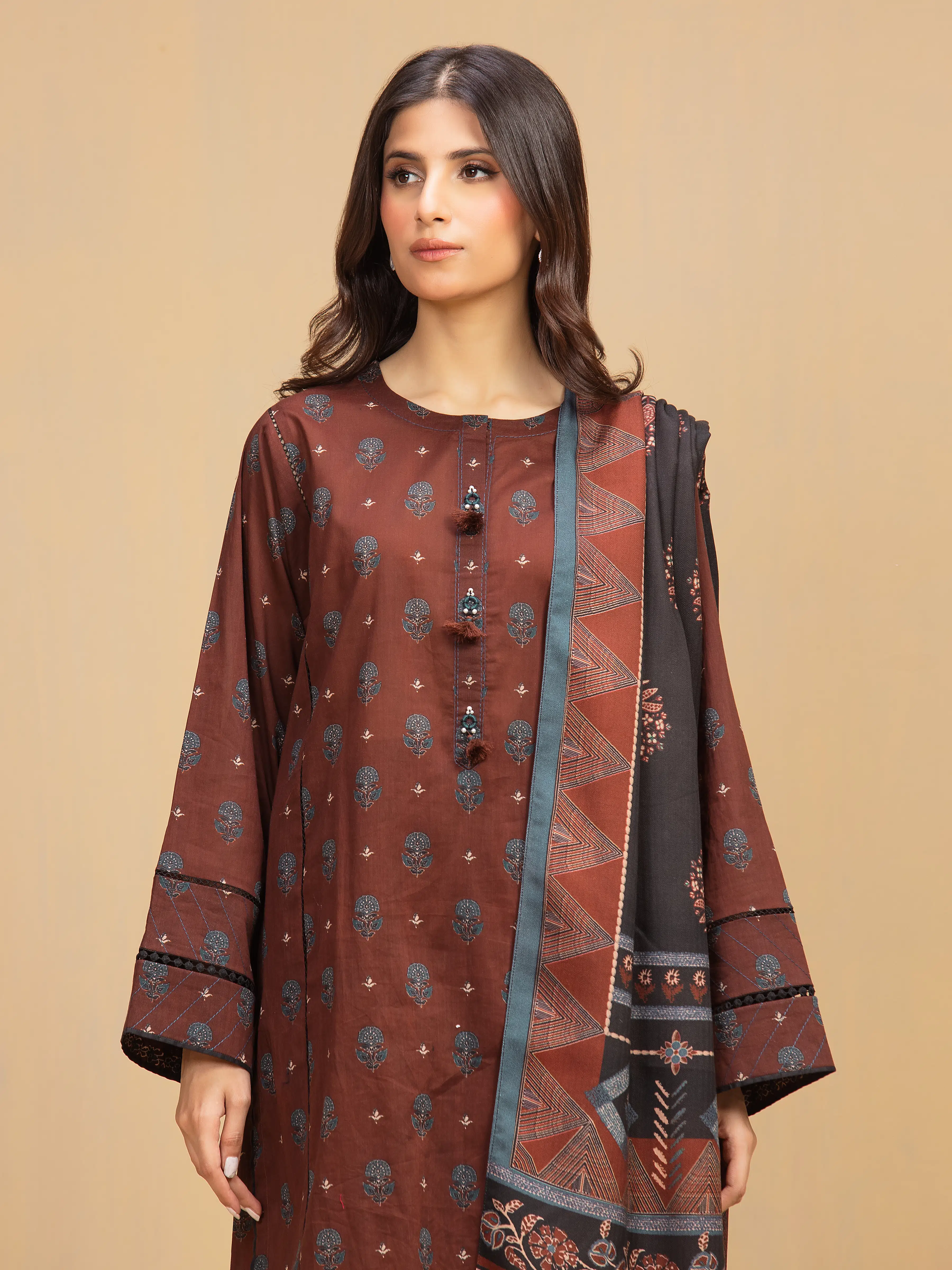 Printed Khaddar Shirt - EWU5M3-020S - Image 4