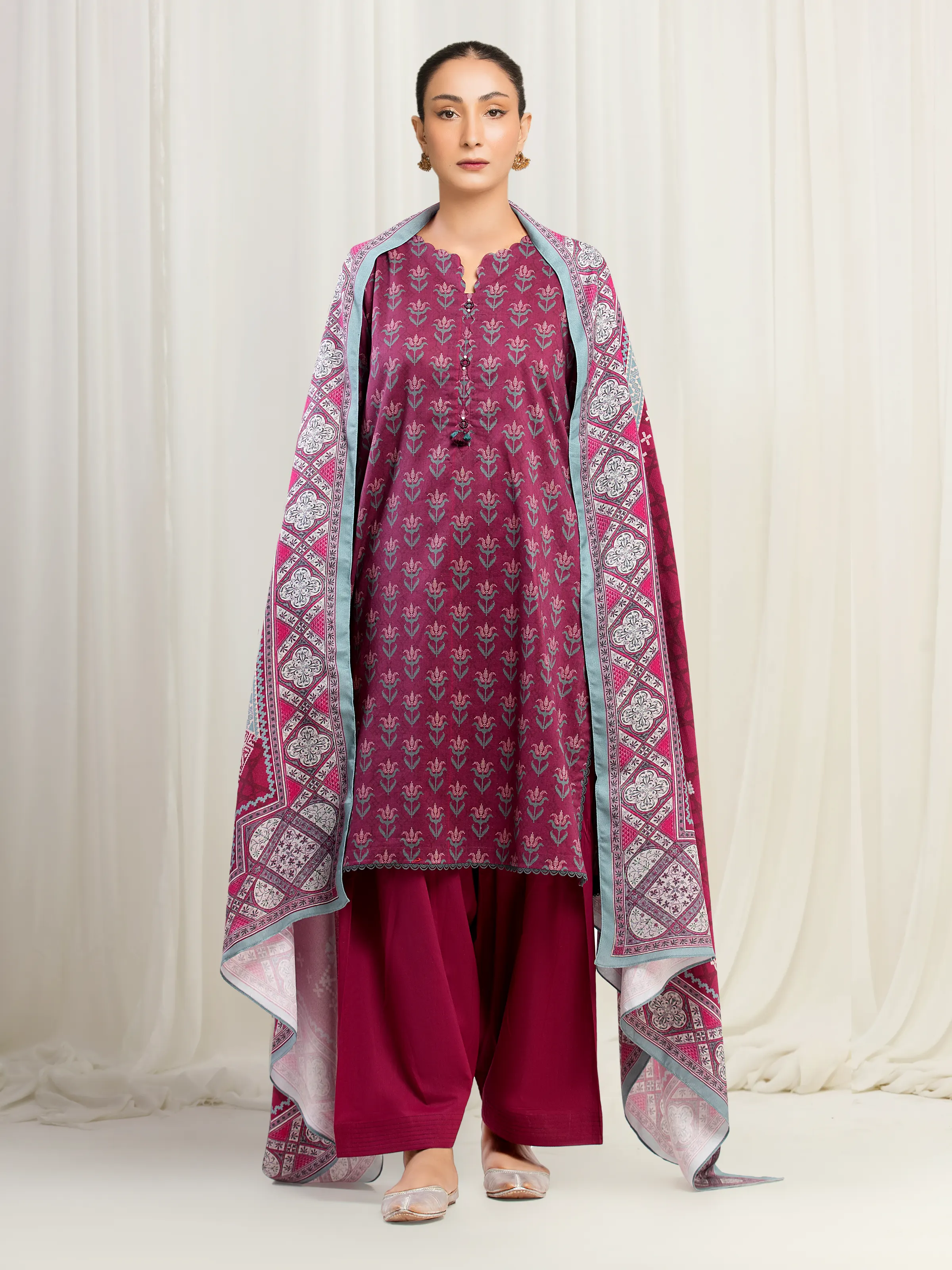 Printed Khaddar Shirt Trouser - EWU5M3-022ST