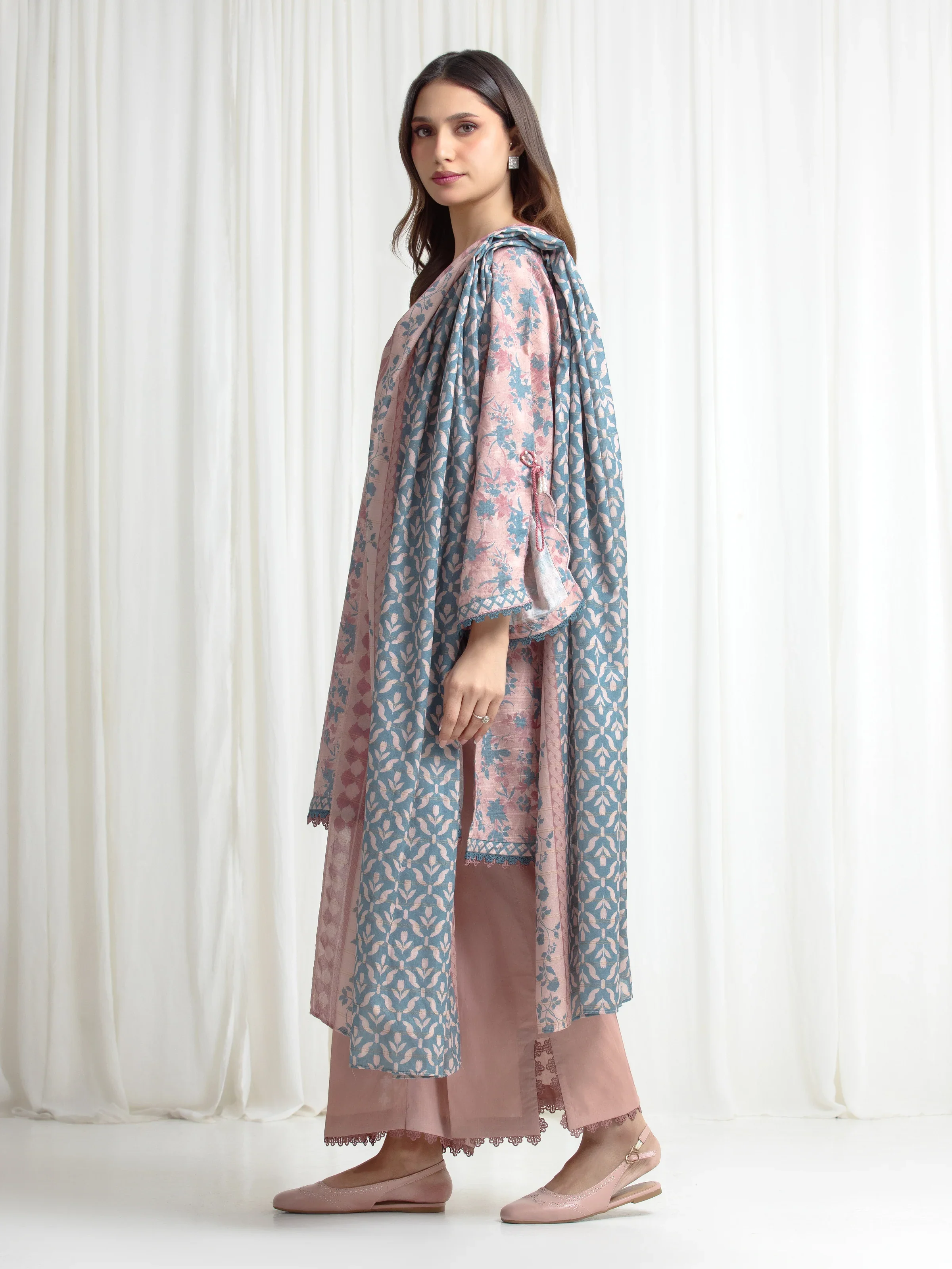 Printed Zari Lawn Suit - EWU6M6-101-3P - Image 5