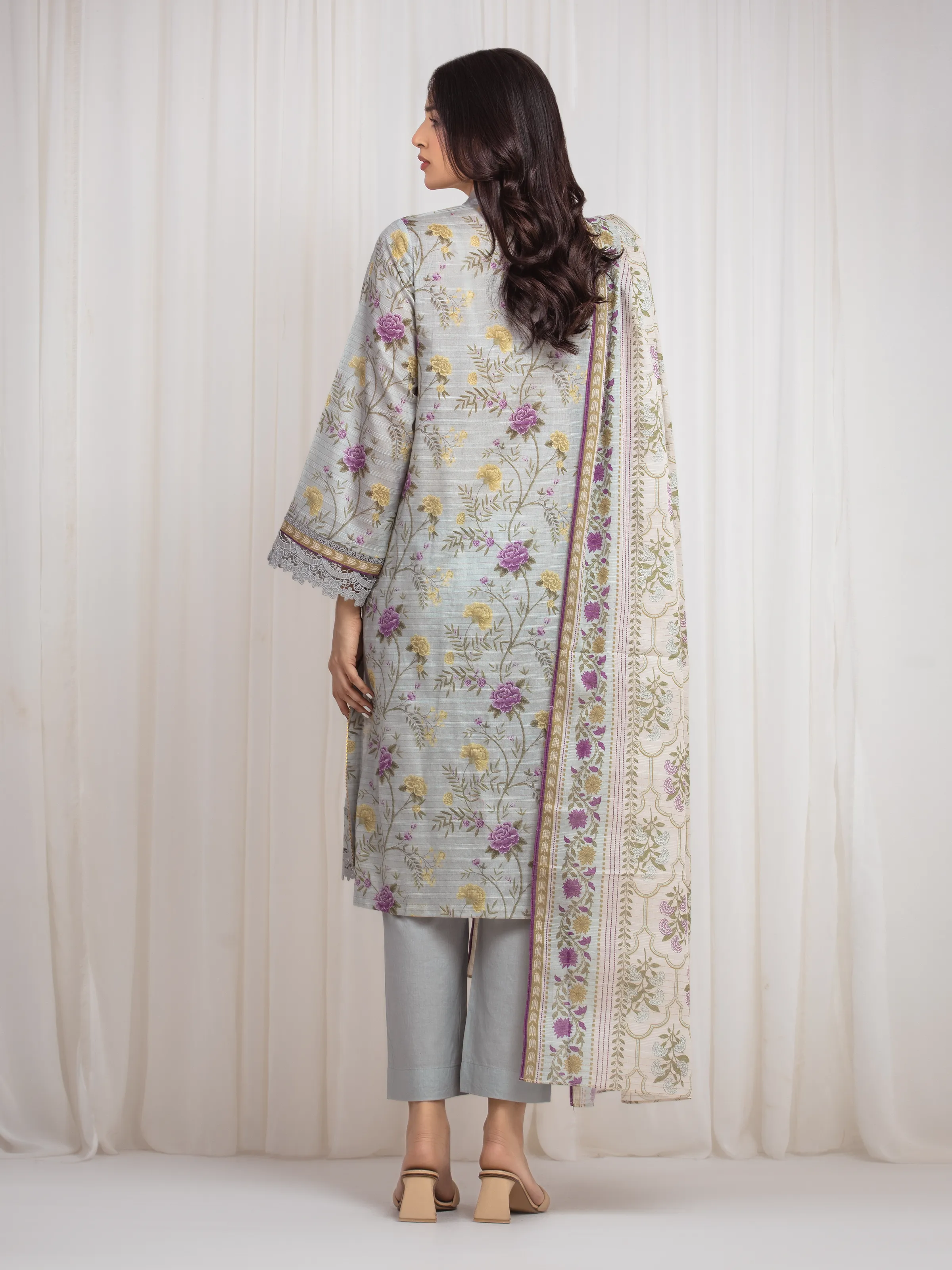 Printed Zari Lawn Suit - EWU6M6-016-3P - Image 6