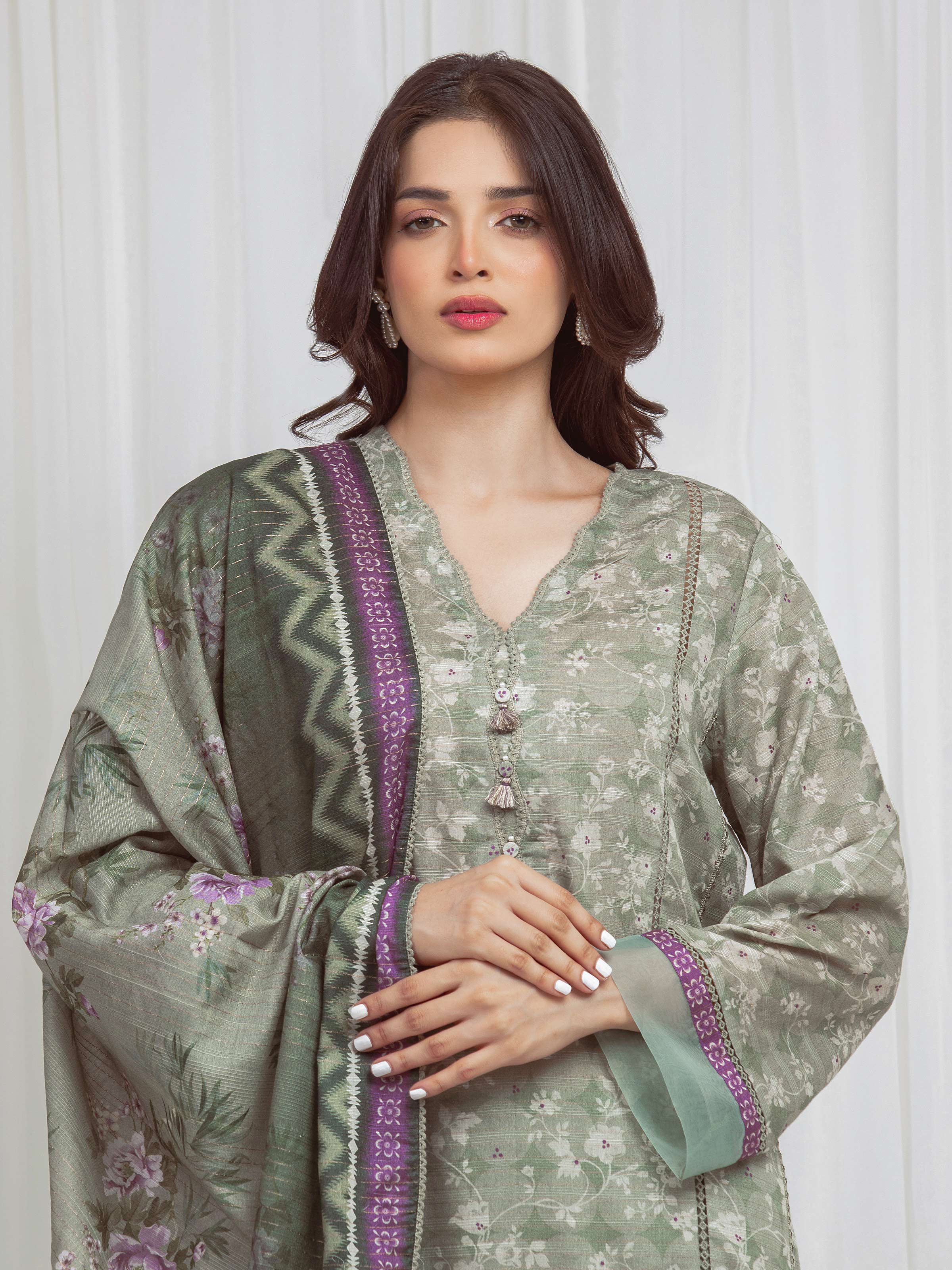 Printed Zari Lawn Suit - EWU6M6-017-3P - Image 2