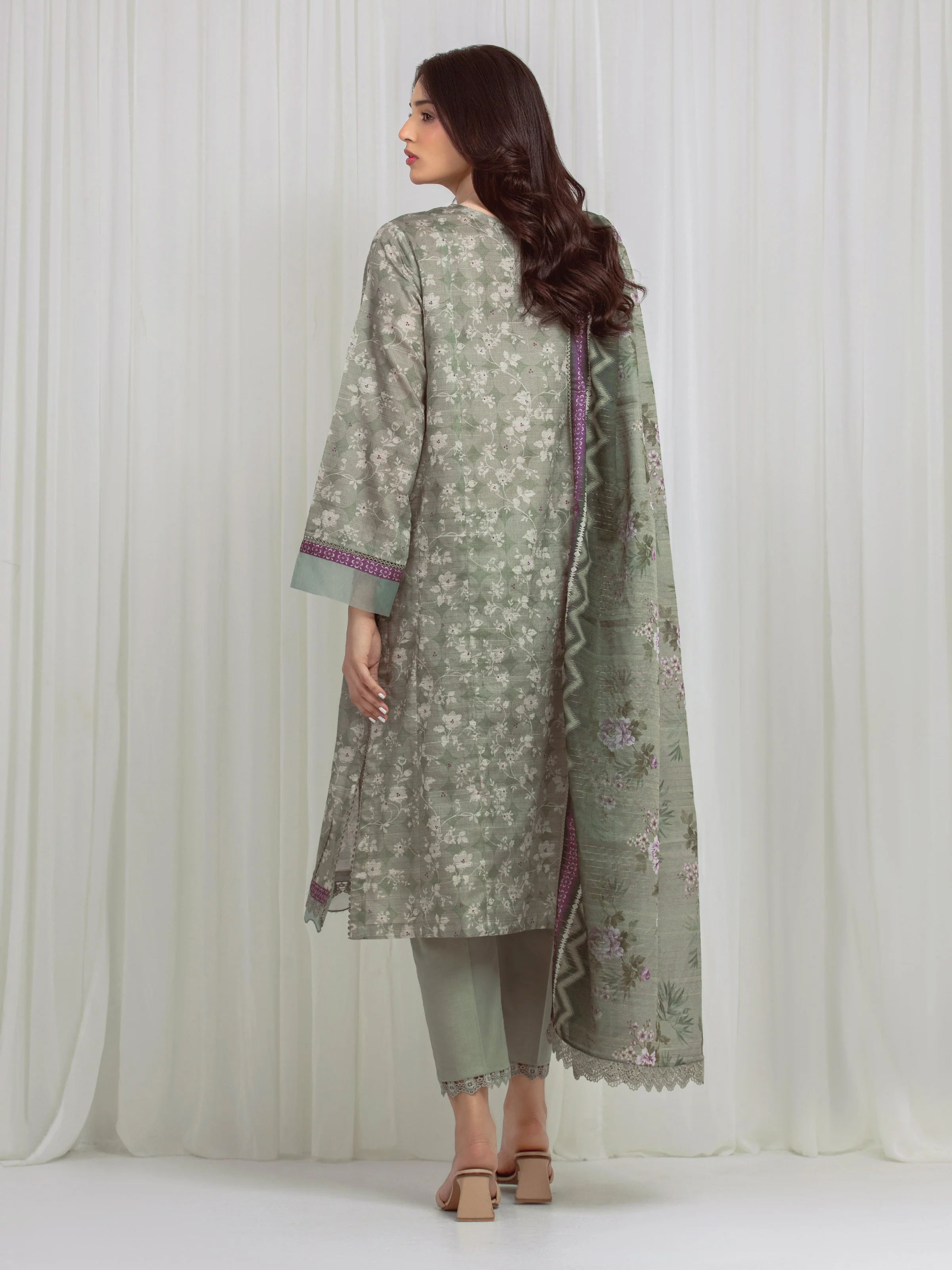 Printed Zari Lawn Suit - EWU6M6-017-3P - Image 5