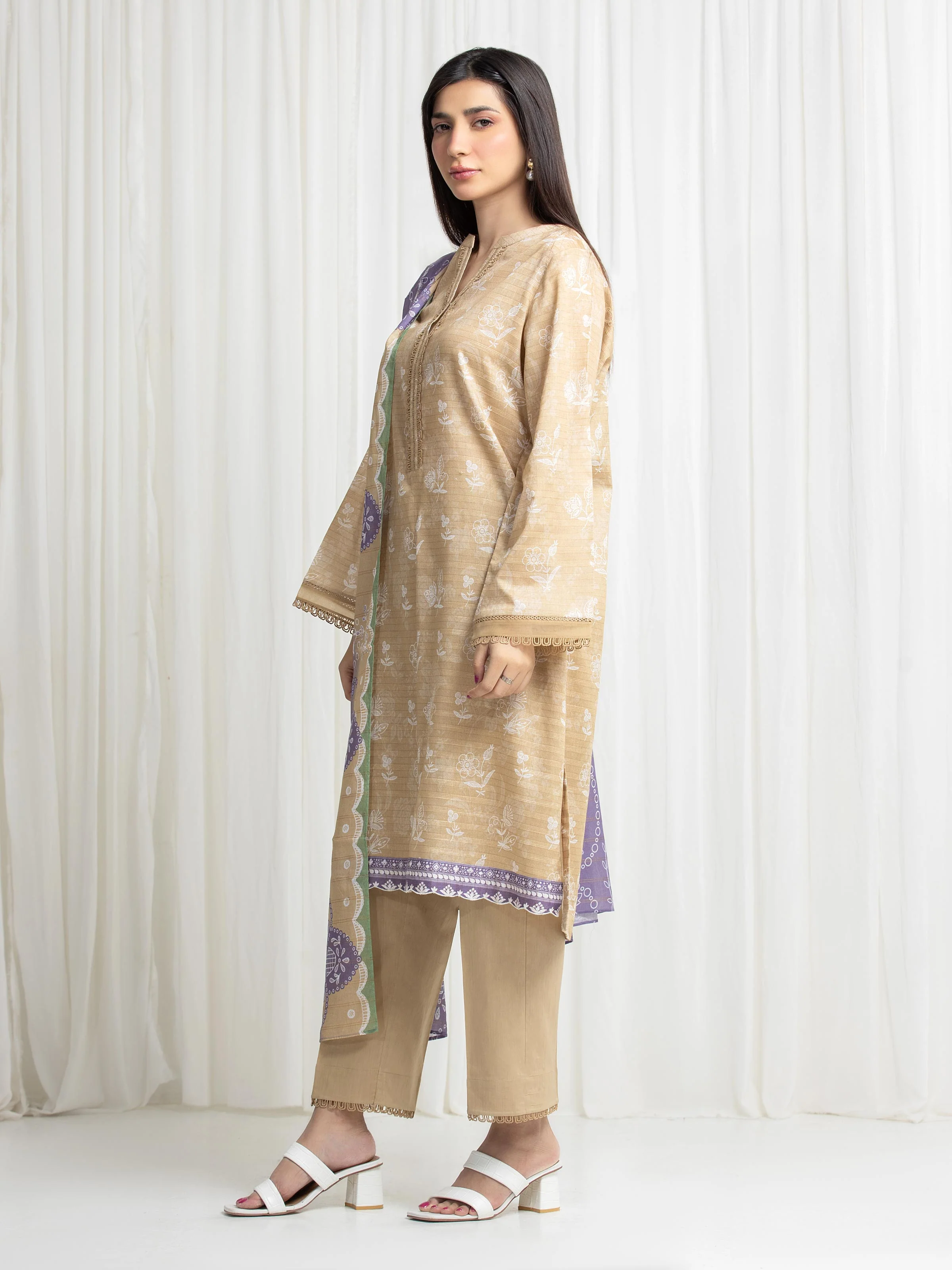 Printed Zari Lawn Suit - EWU6M6-057-3P - Image 5