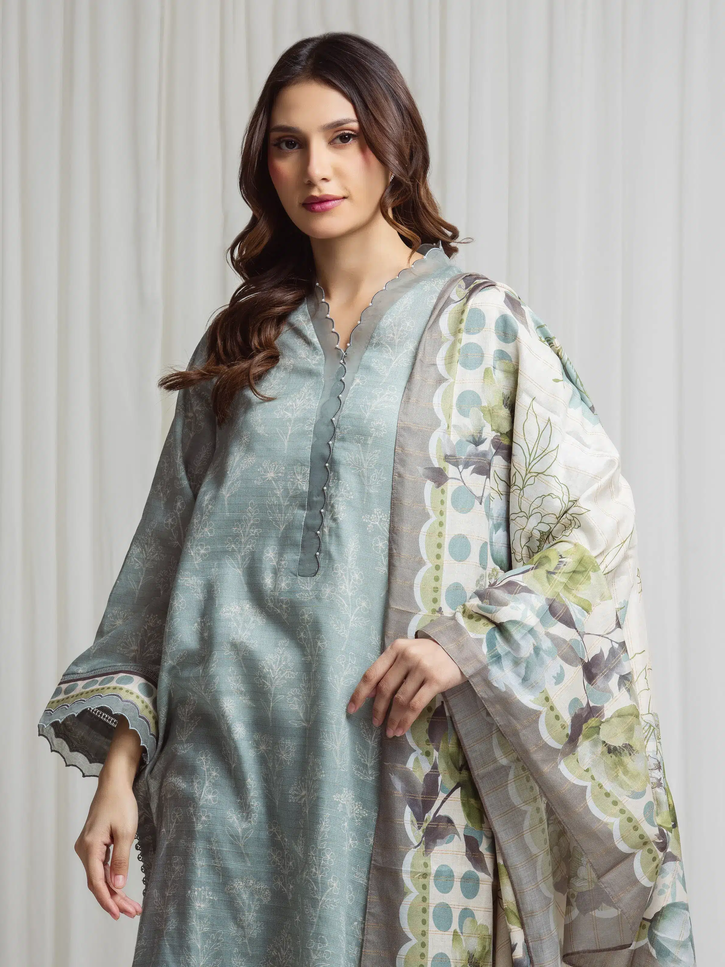 Printed Zari Lawn Suit - EWU6M6-093-3P - Image 2
