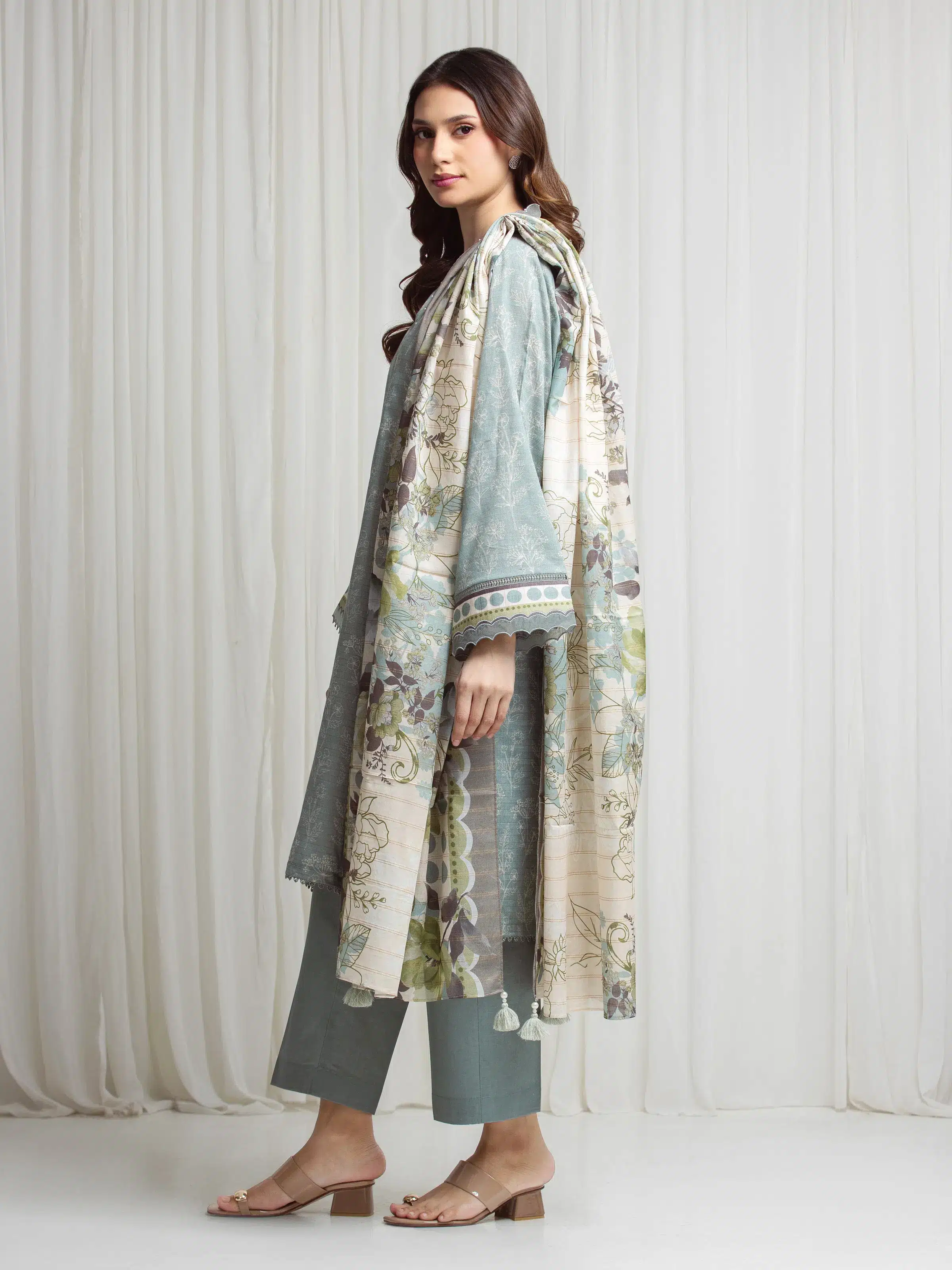 Printed Zari Lawn Suit - EWU6M6-093-3P - Image 5