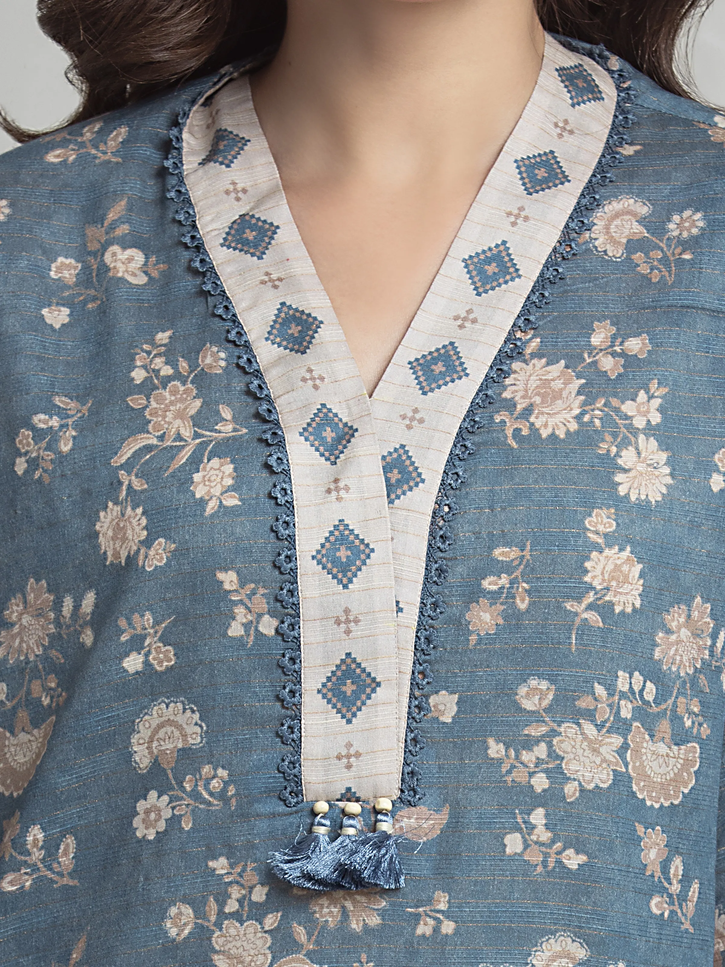 Printed Zari Lawn Suit - EWU6M6-099-3P - Image 4