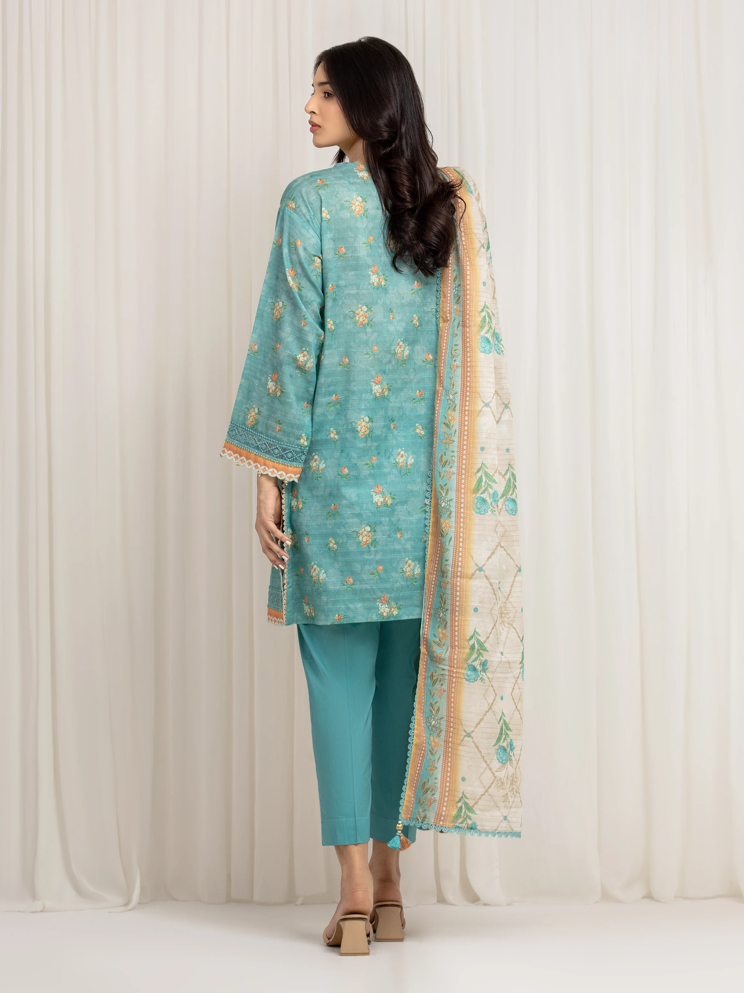Printed Zari Lawn Suit - EWU6M6-018-3P - Image 4