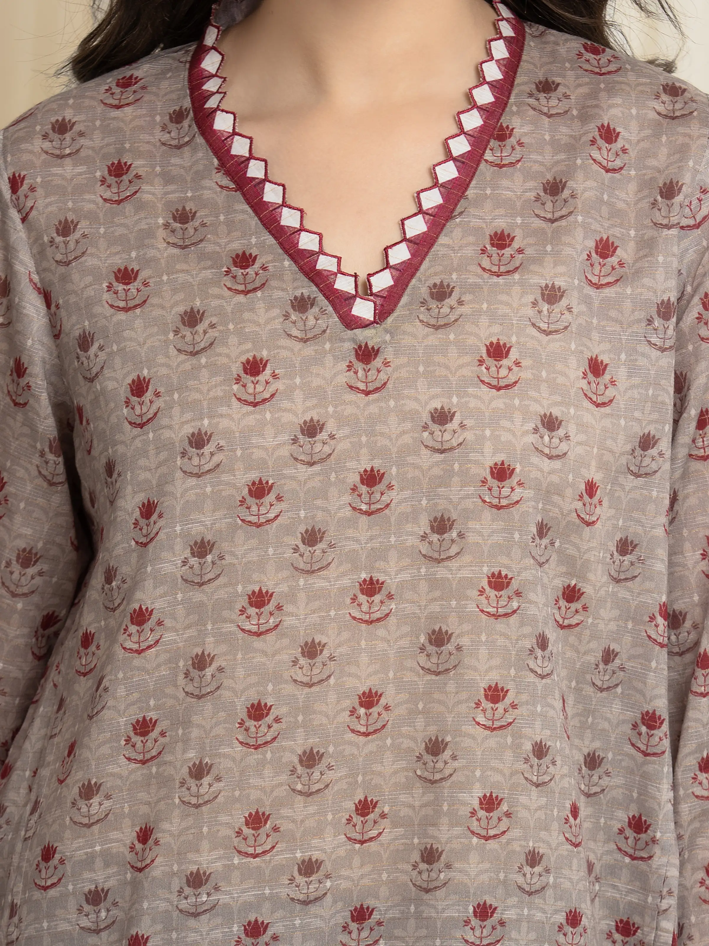 Printed Zari Lawn Suit - EWU6M6-039-3P - Image 4
