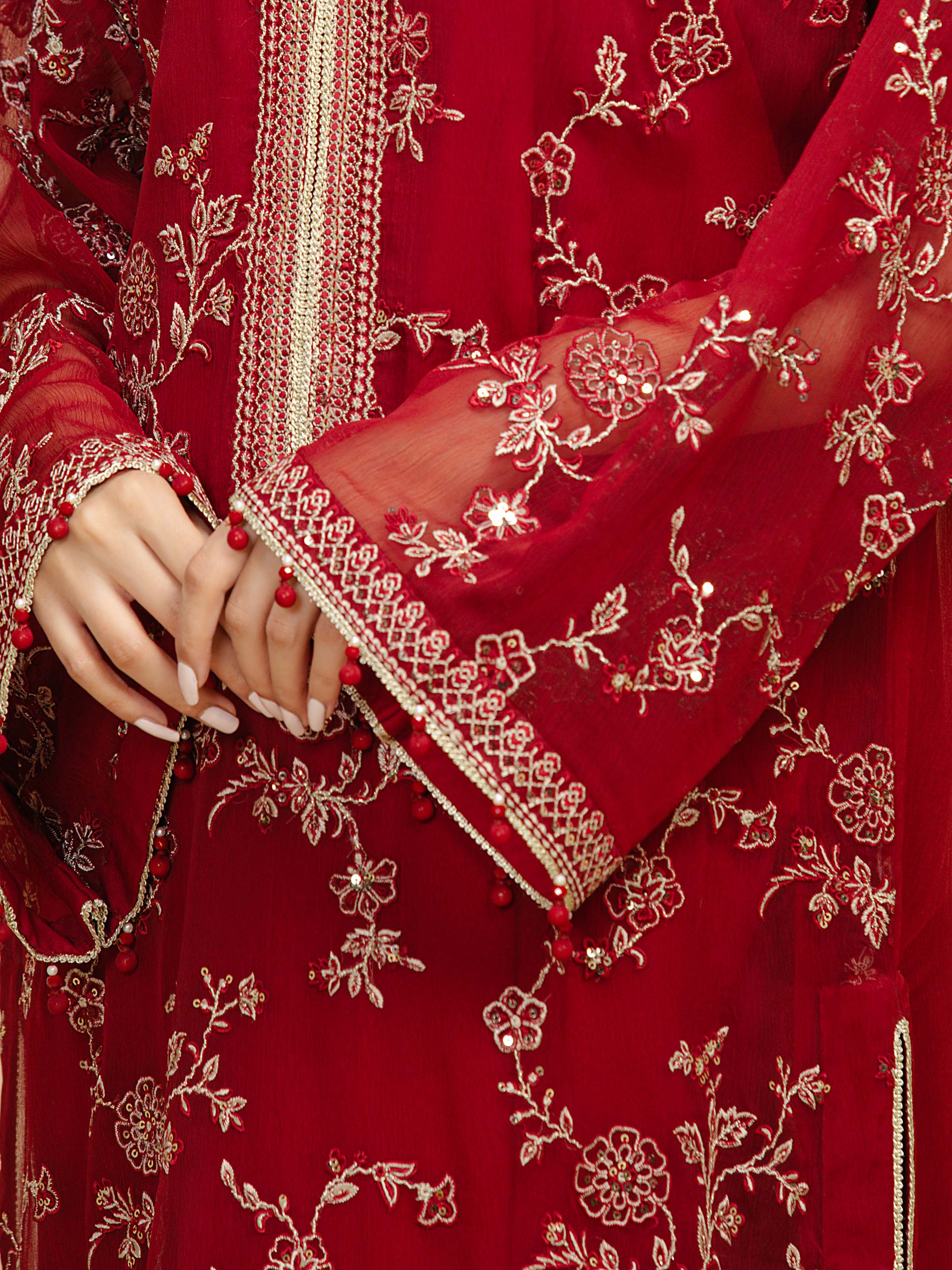 Embroidered Chiffon Suit - EWU5V5-31309-3P - Image 3