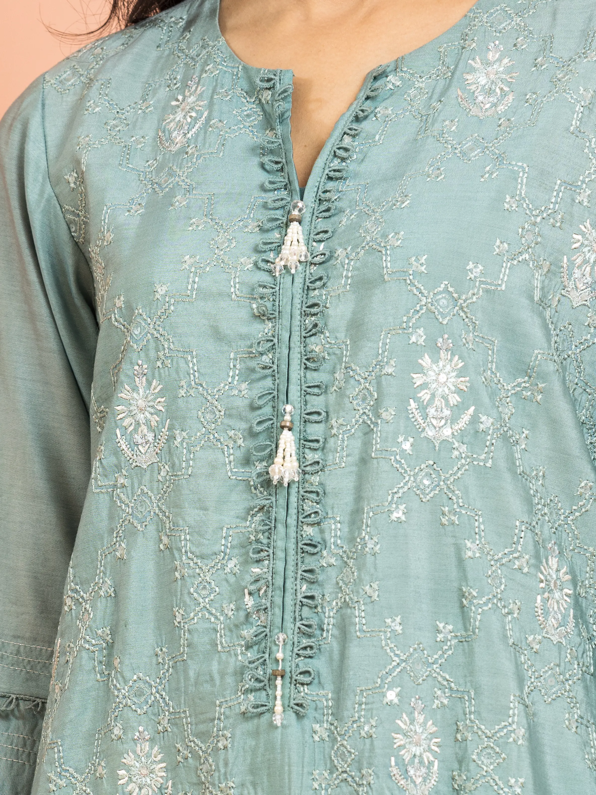Embroidered Raw Silk Suit - EWU24V16-30251-3P - Image 4