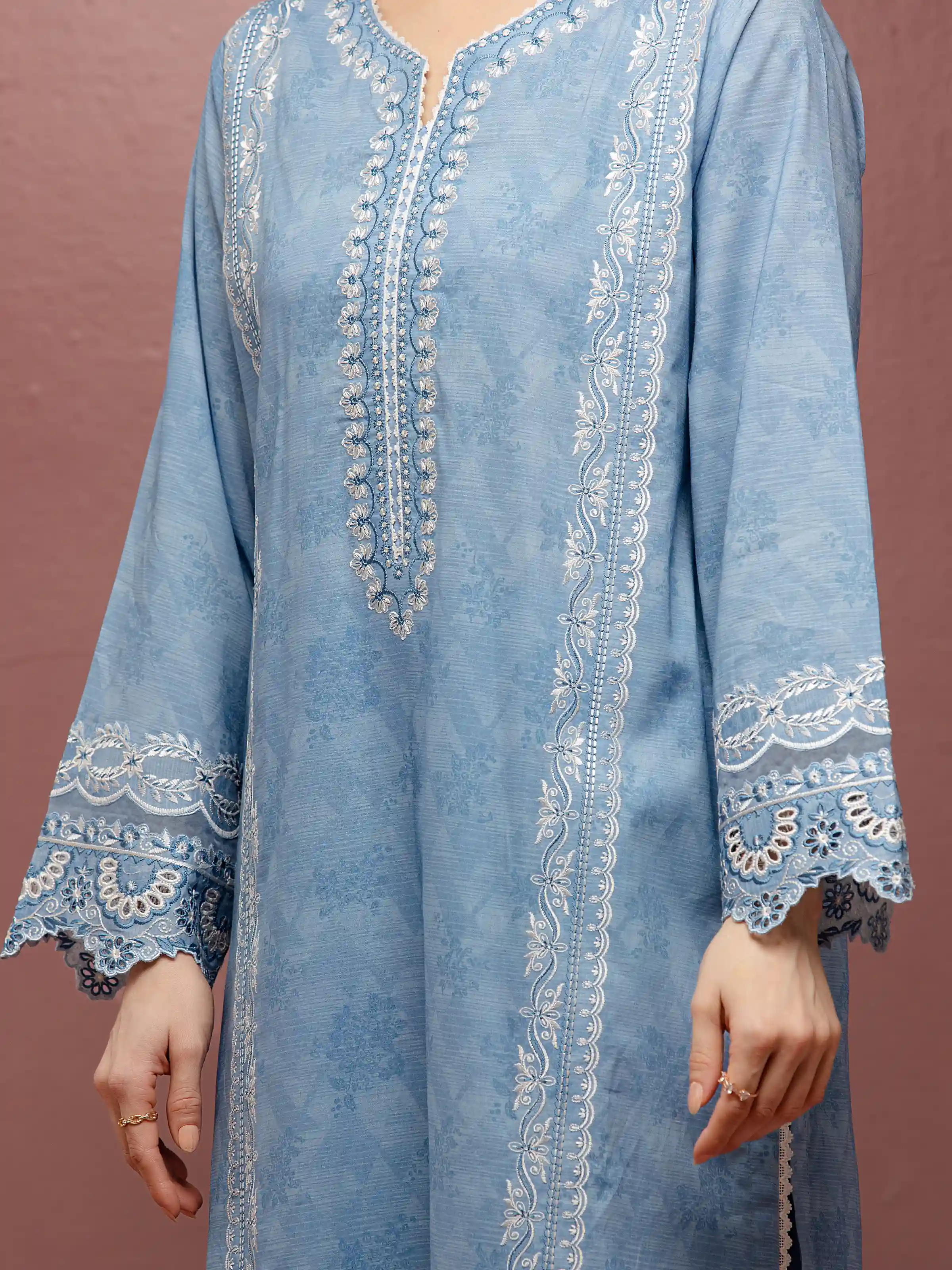Embroidered Cambric Suit - EWU5V2-31049-3P - Image 4