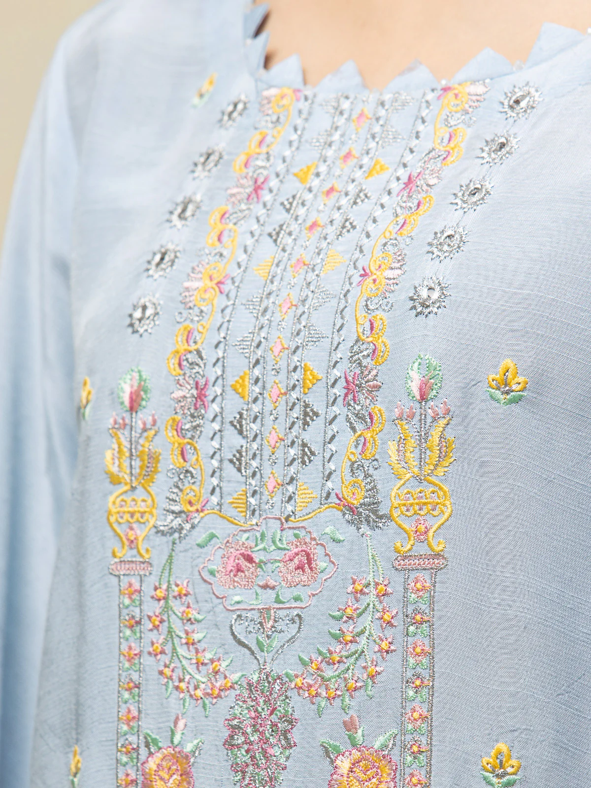 Embroidered Raw Silk Shirt Trouser - EWU23V16-26665ST - Image 3