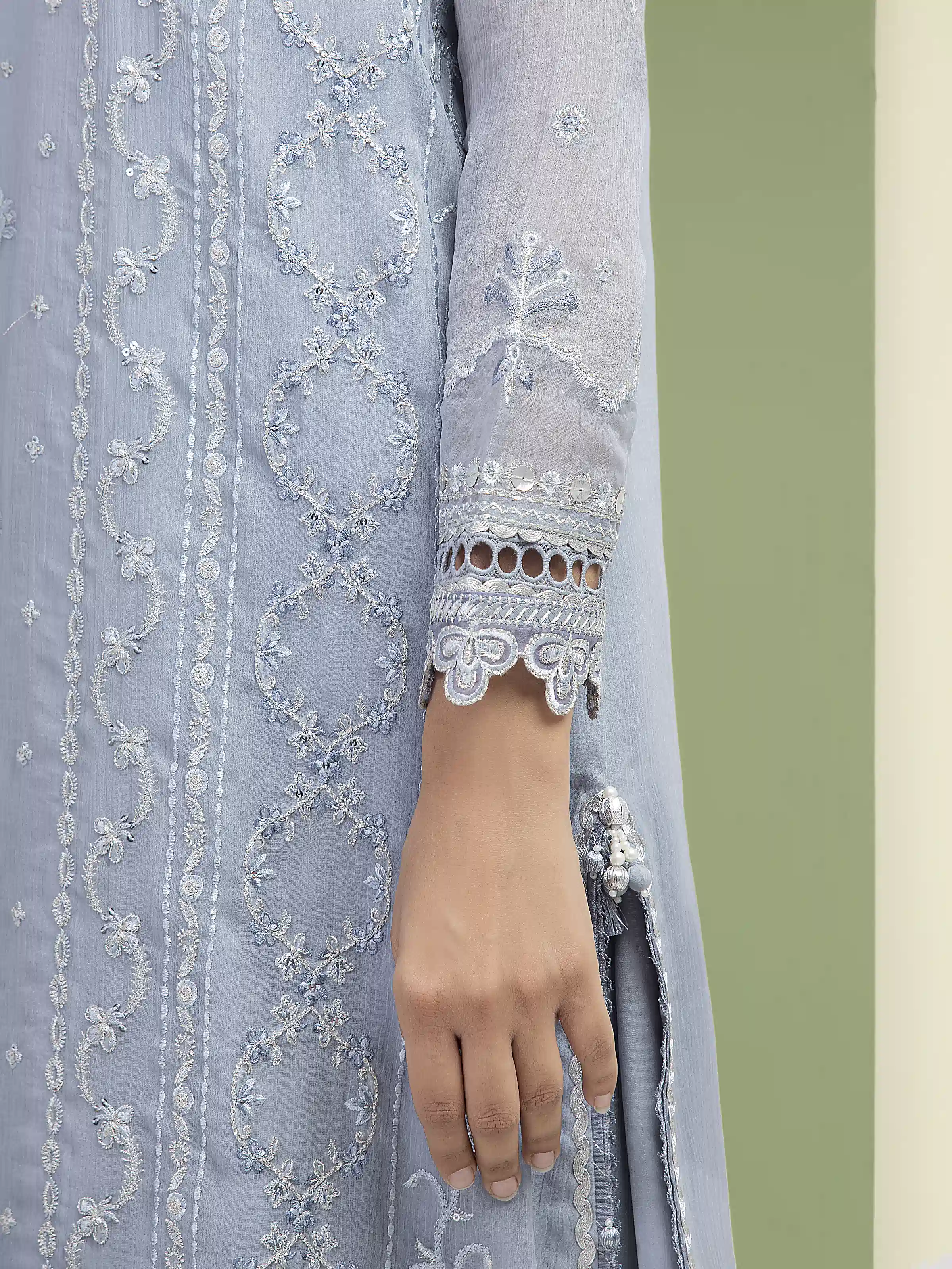 Embroidered Chiffon Suit - EWU5V5-31303-3P - Image 3