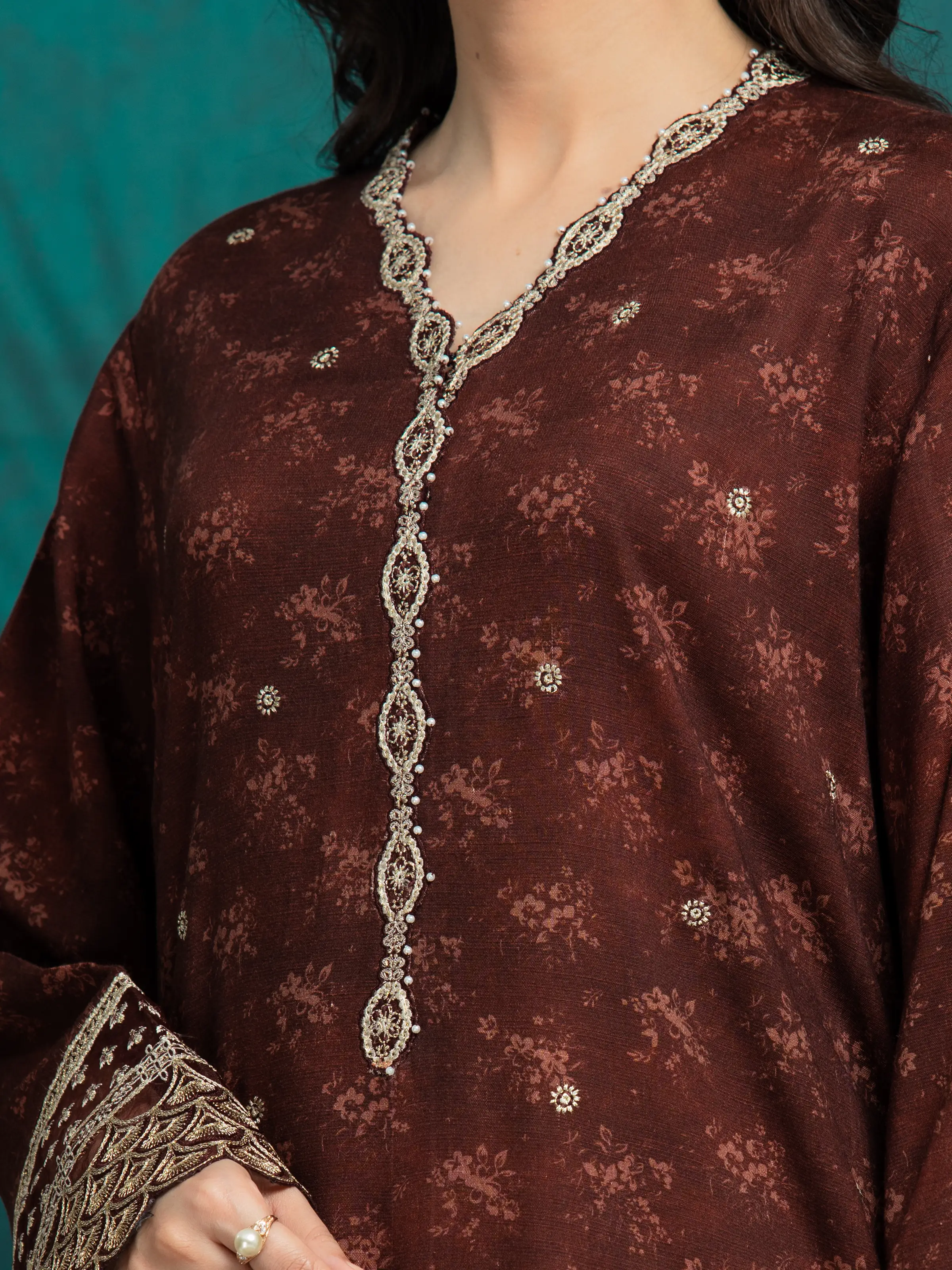 Embroidered Raw Silk Suit - EWU24V16-30373-3P - Image 4
