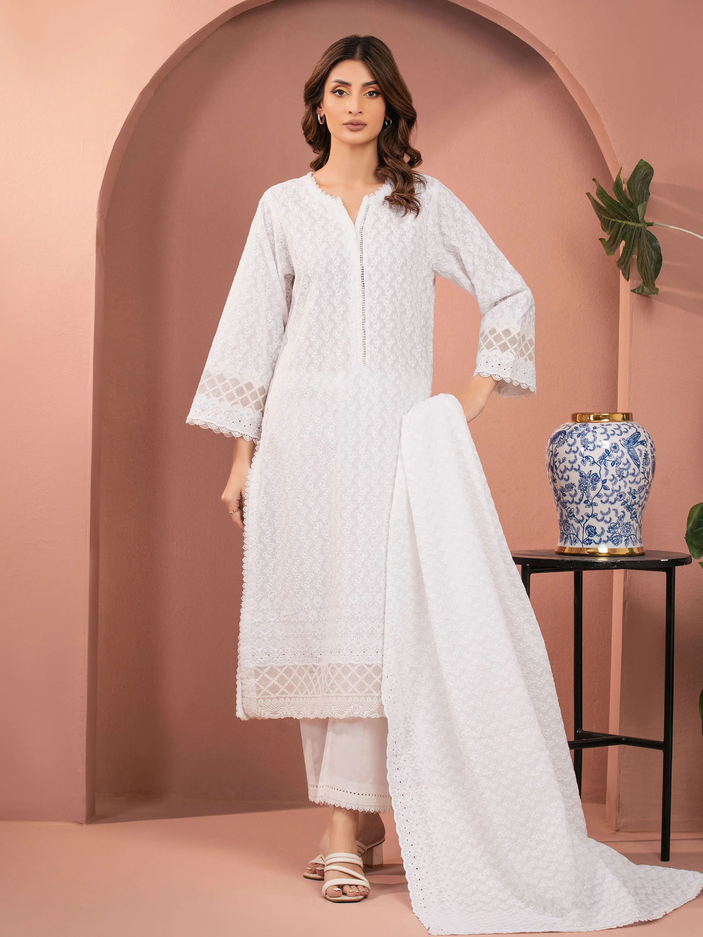 Embroidered Cambric Suit - EWU5V2-31829-3P