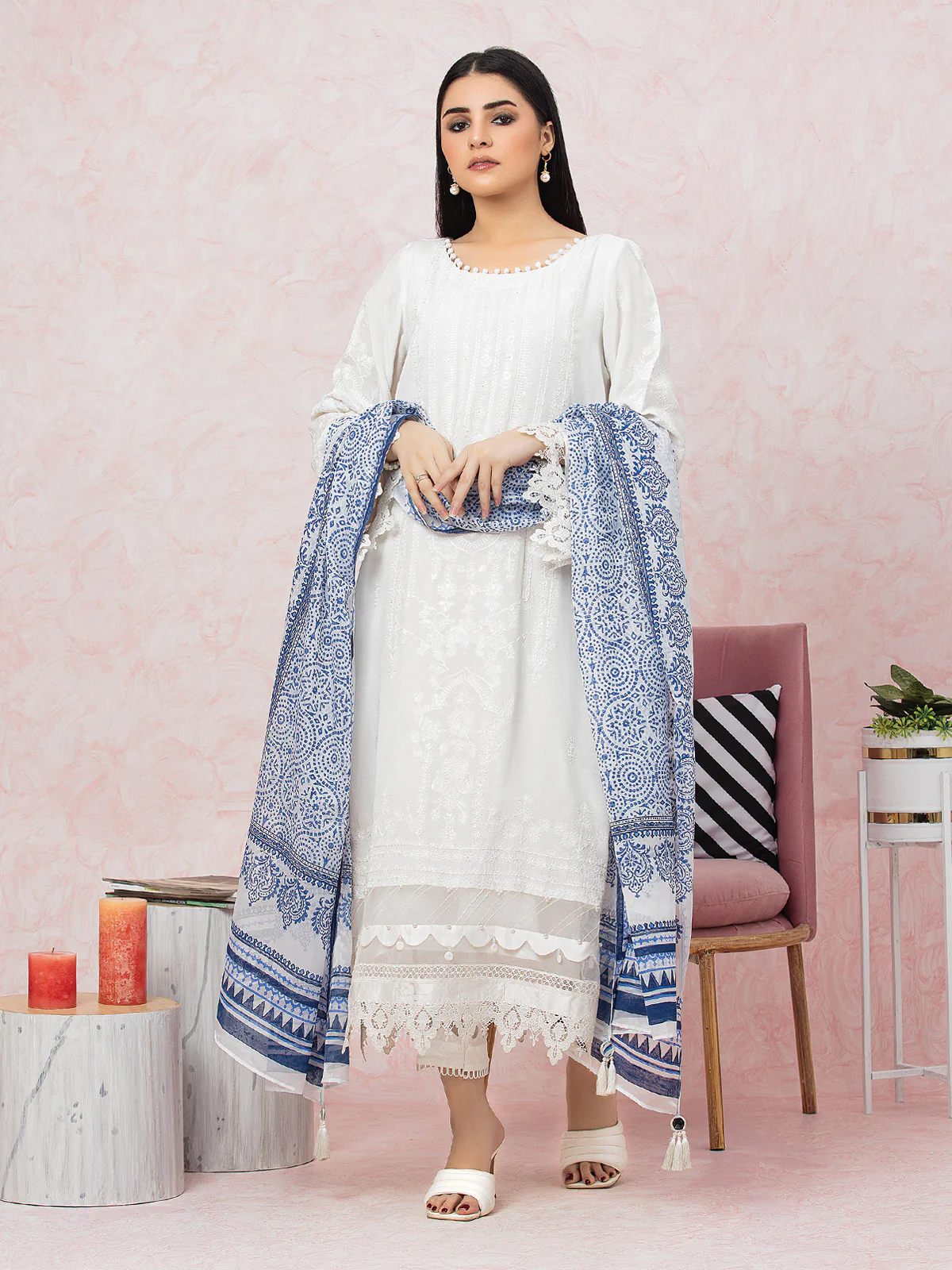 Embroidered Raw Silk Shirt Dupatta - EWU23V16-26659SD - Image 8