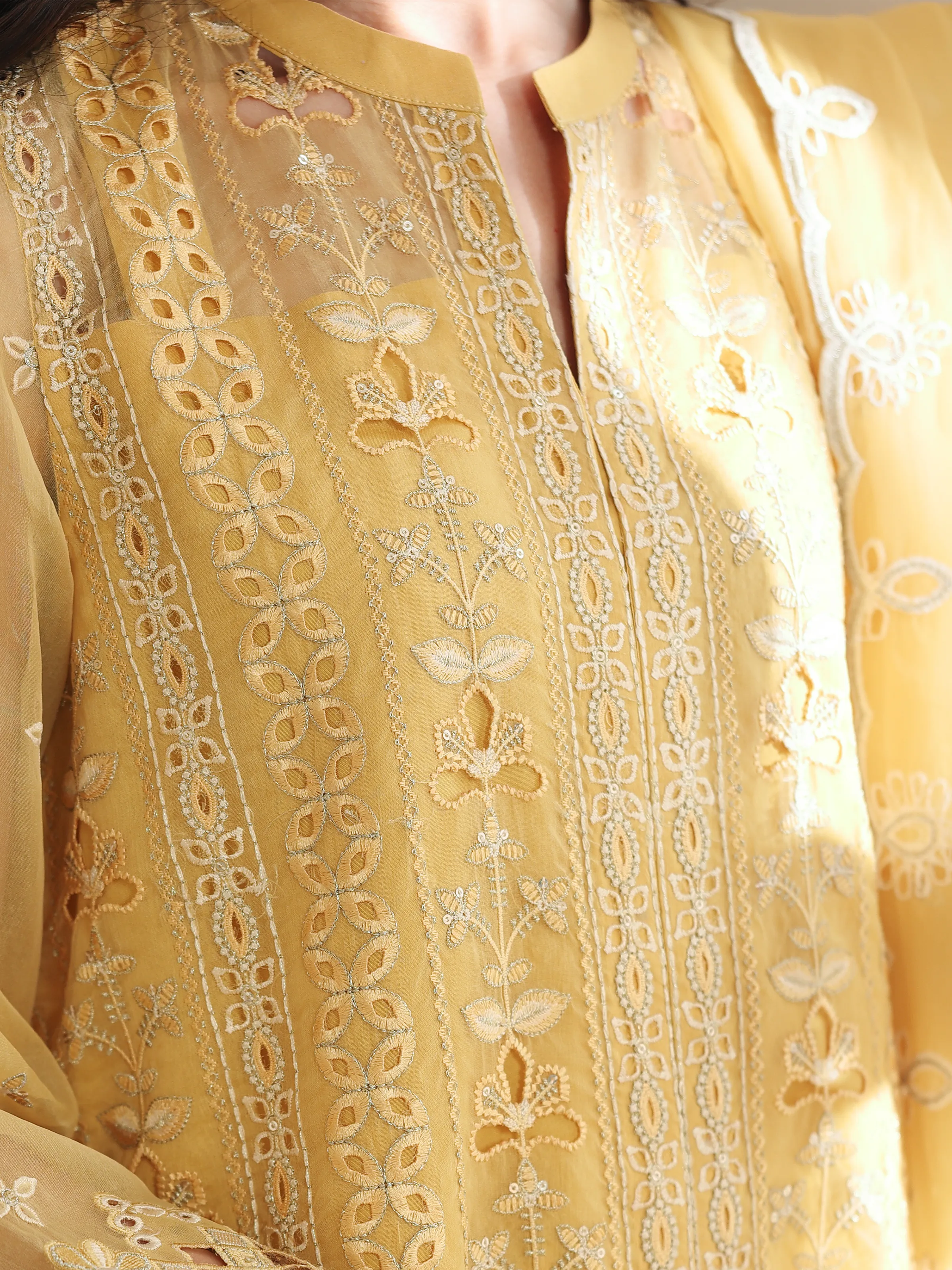 Embroidered Organza Suit - EWU5V4-31260-3P - Image 3