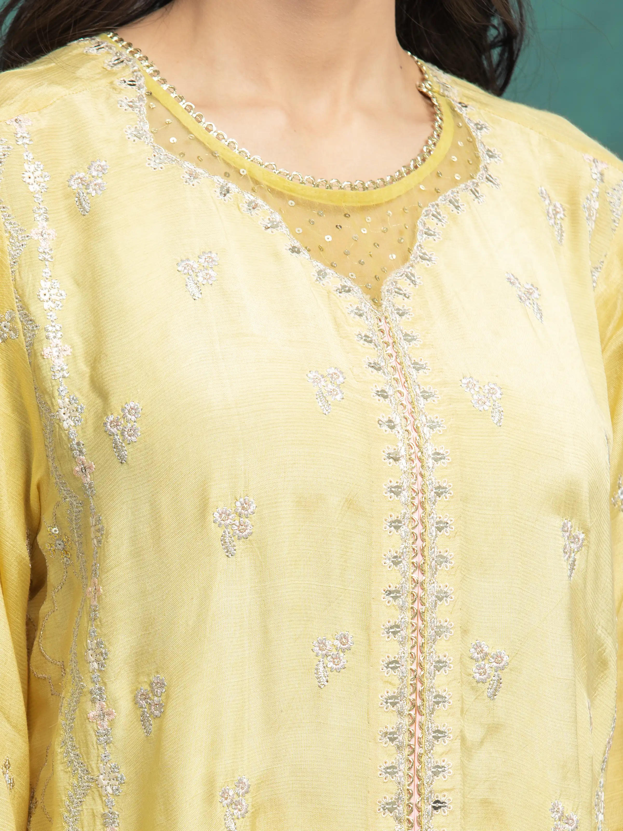 Embroidered Raw Silk Suit - EWU24V16-30289-3P - Image 4