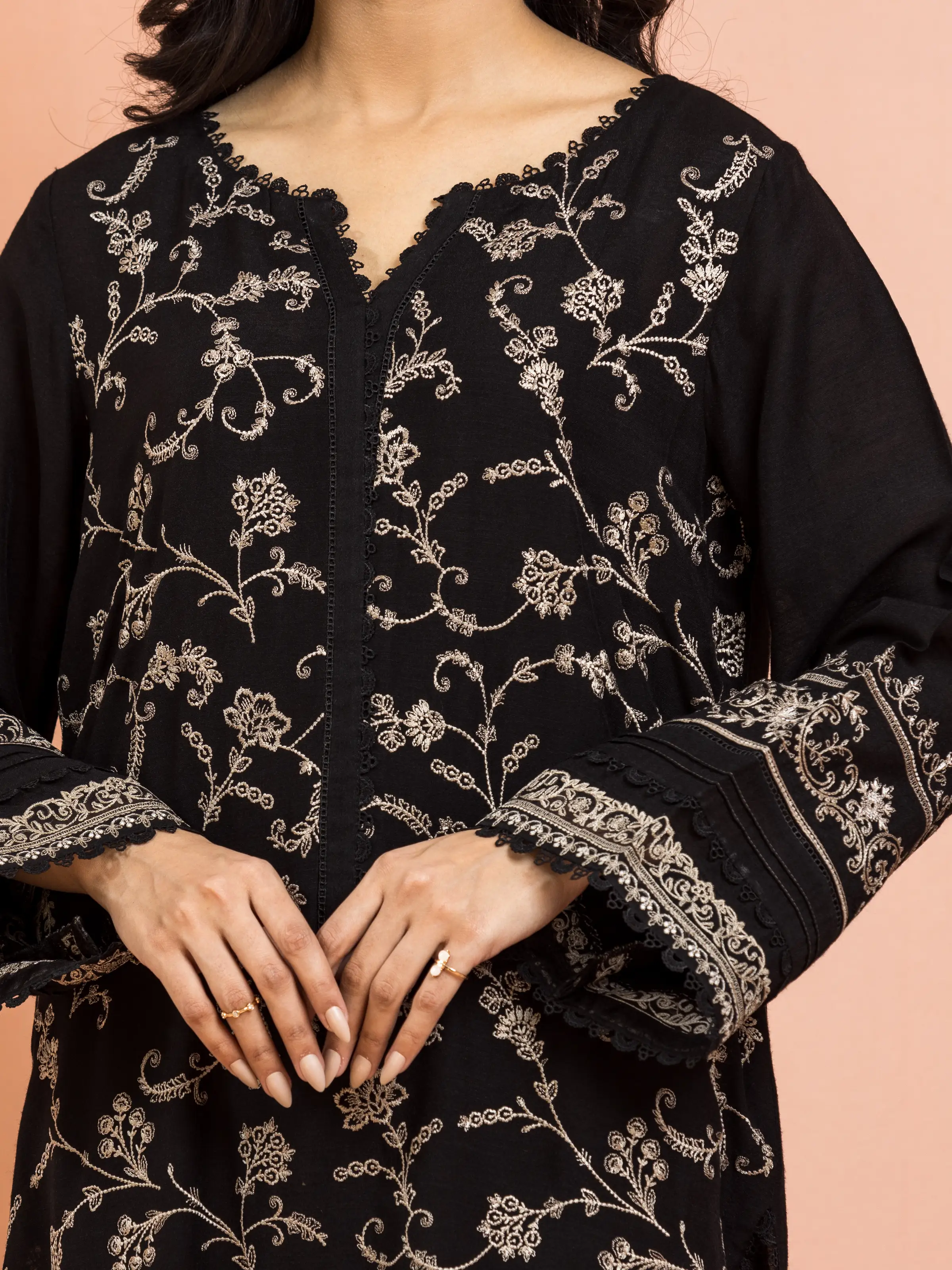 Embroidered Raw Silk Suit - EWU24V16-30013-3P - Image 4