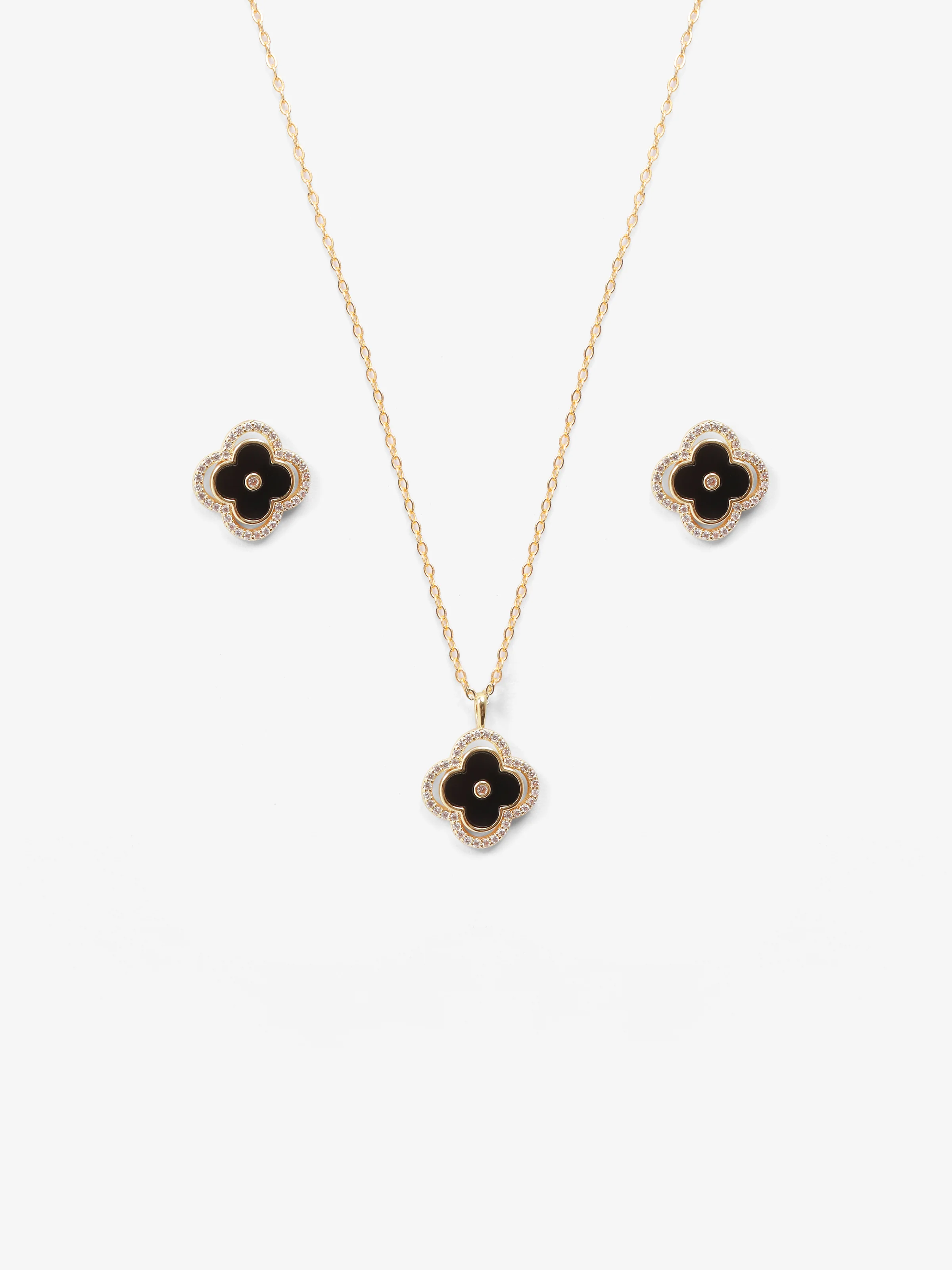 Clovers & Sparkle Silver Jewelry Set - EAWJS5-009